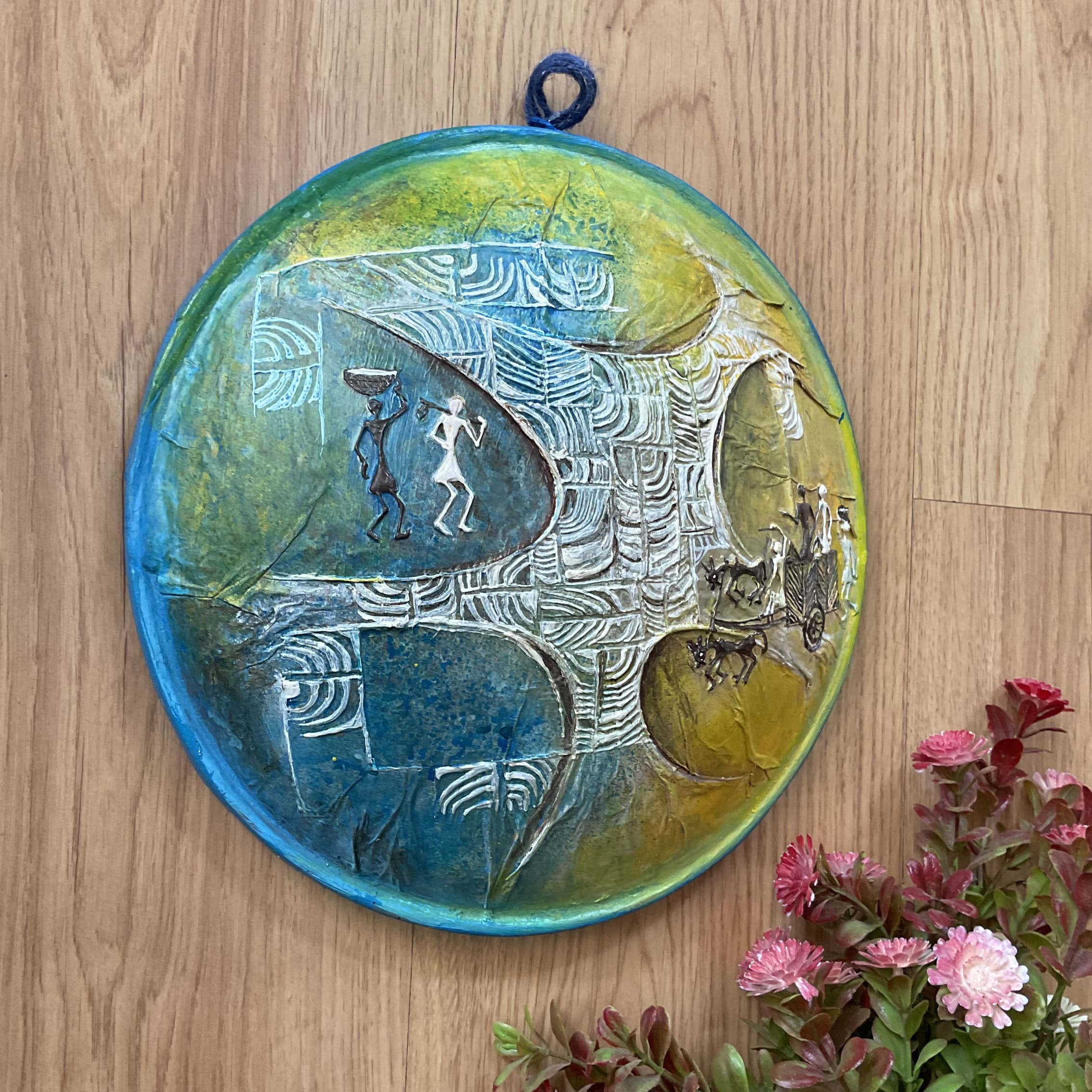 Worli Art Handmade 3D Embossed Round Frame