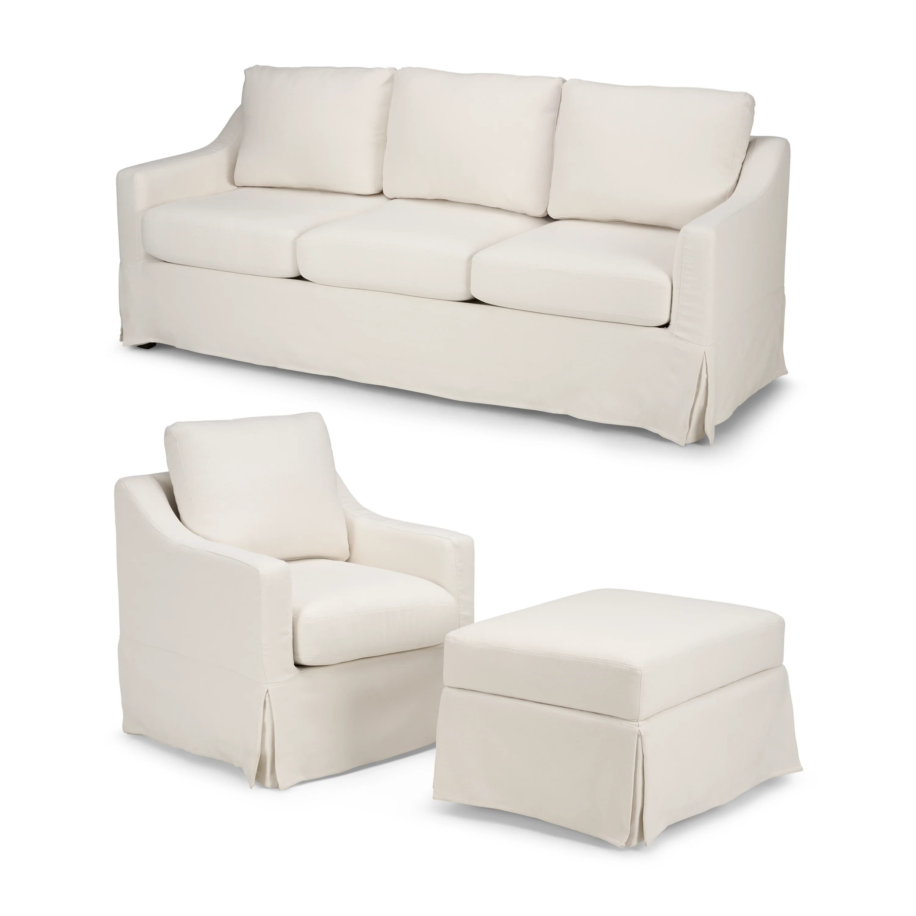Bush Home Harper 80W Sofa, Swivel Accent Chair, and Storage Ottoman with Slipcovers