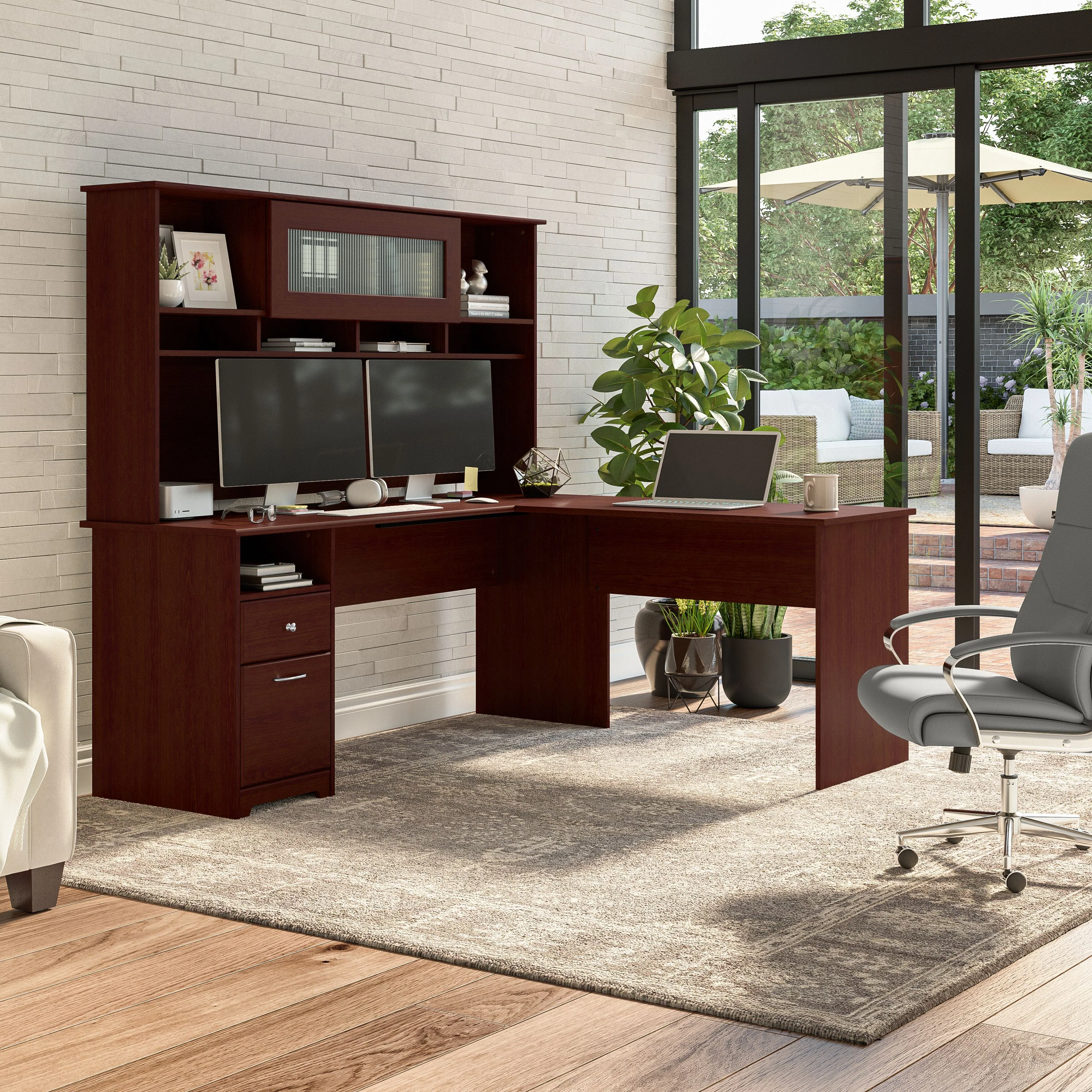 Cabot 72W L Shaped Computer Desk with Hutch and Drawers