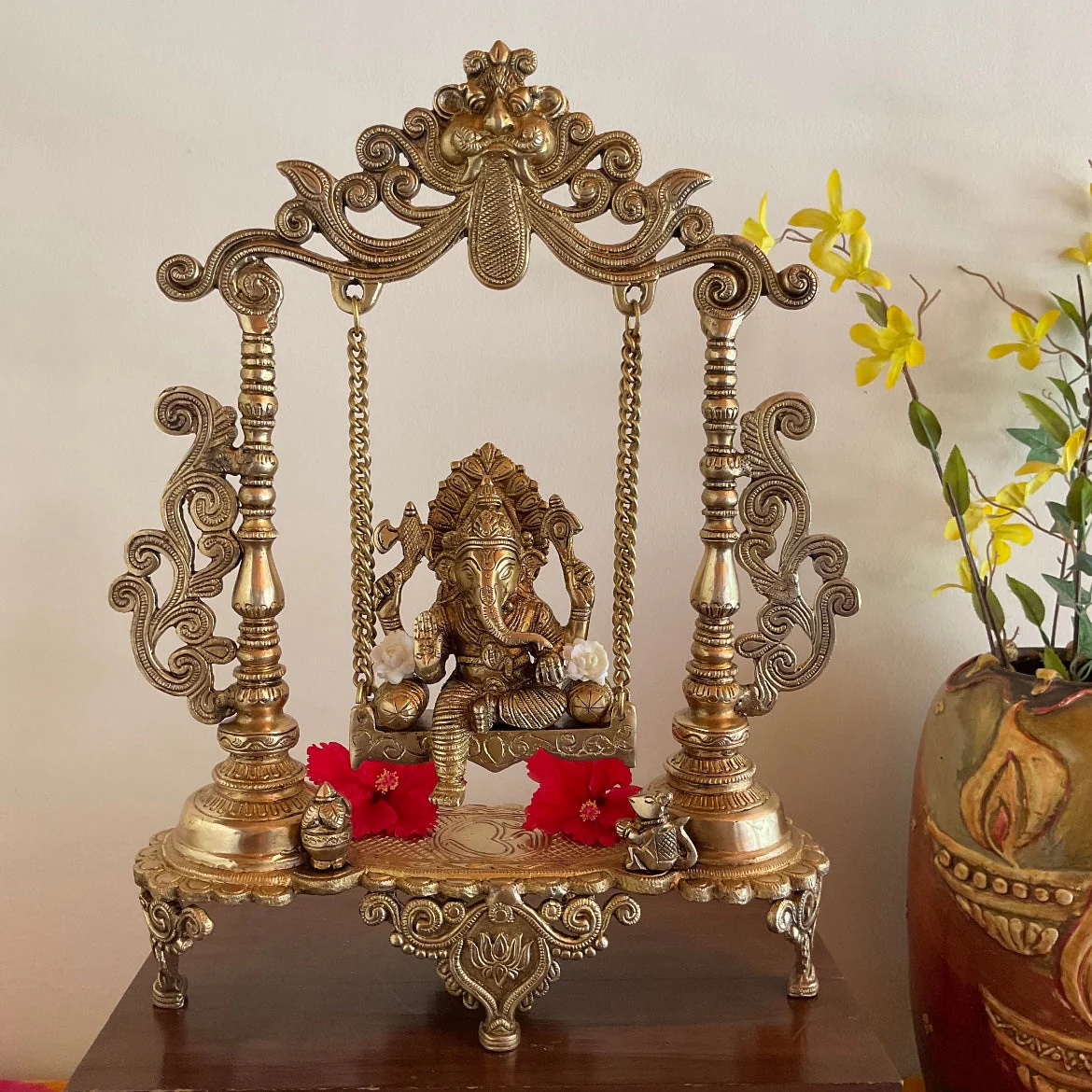 18.5 Inches Lord Ganesh Swing Brass Idol - Traditional Home Decor