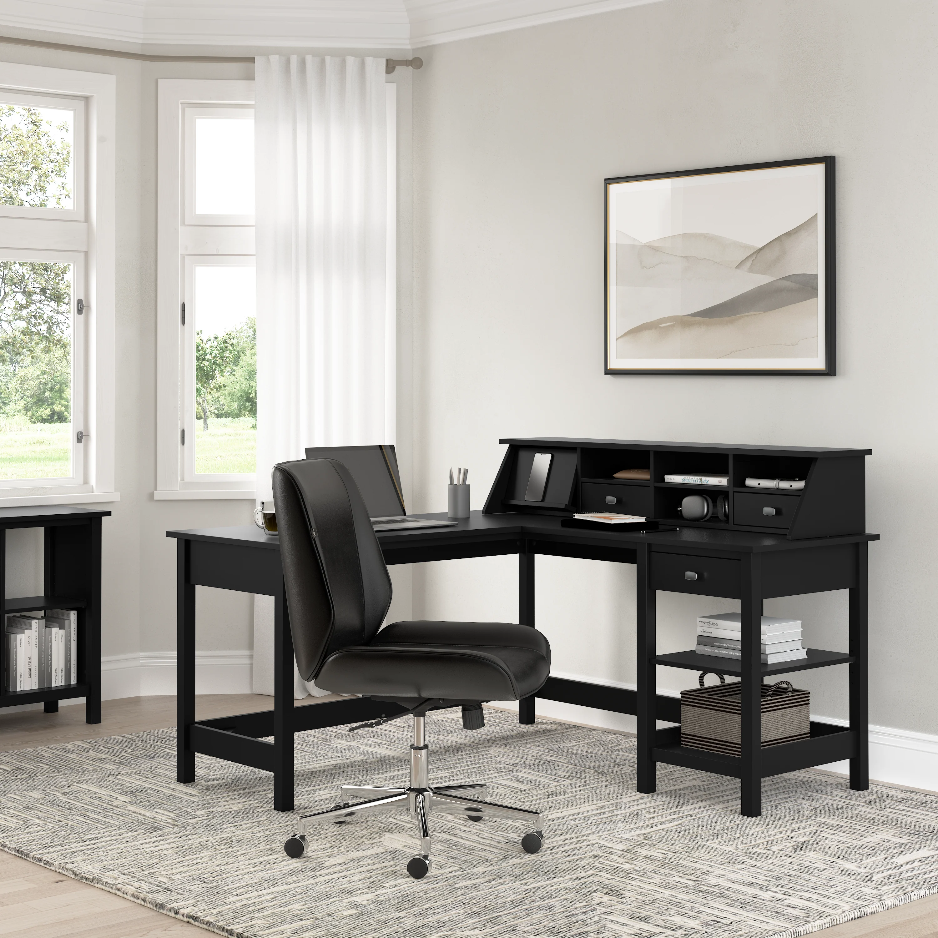 Broadview 60W L Shaped Computer Desk with Storage and Desktop Organizer