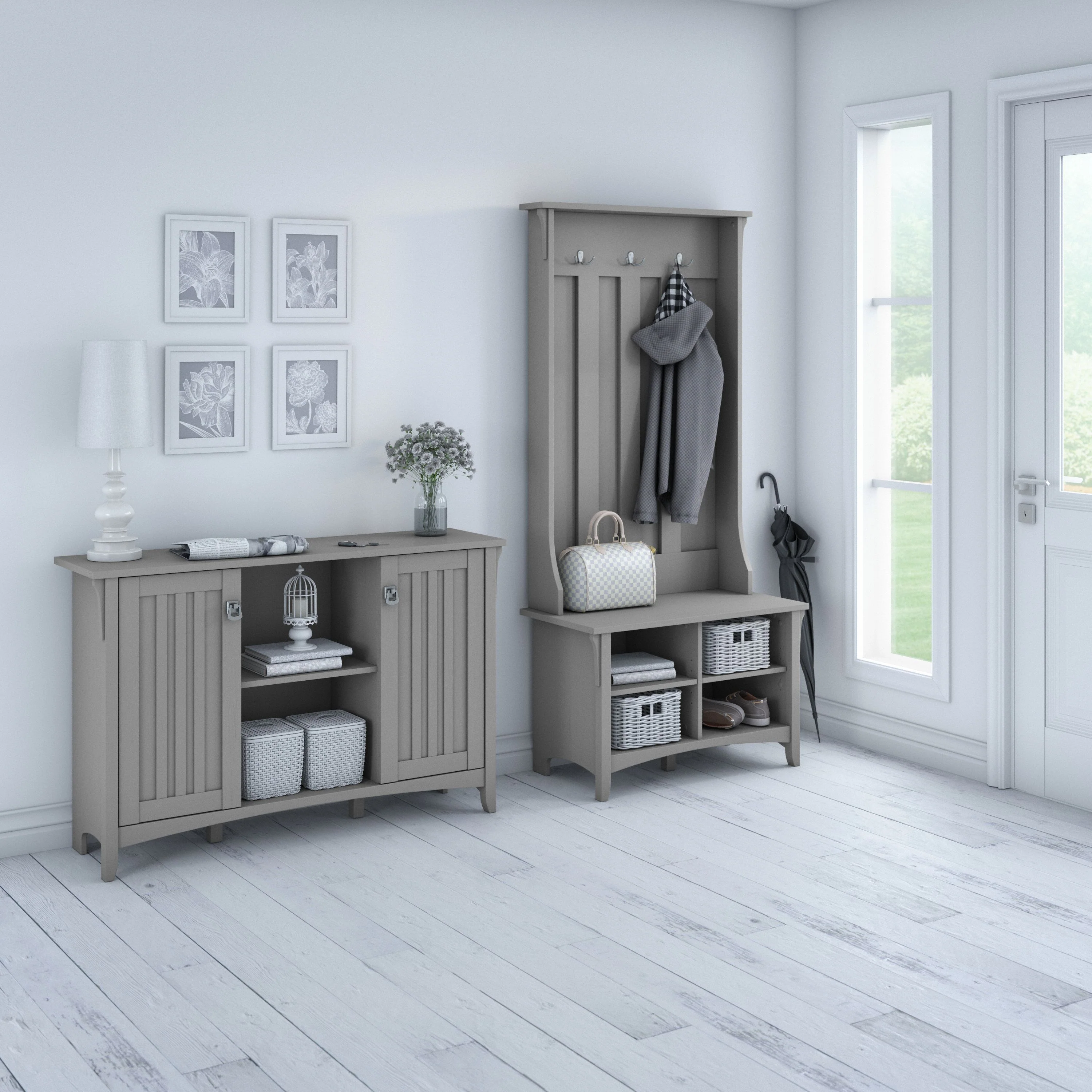 Salinas Entryway Storage Set with Hall Tree, Shoe Bench and Accent Cabinet