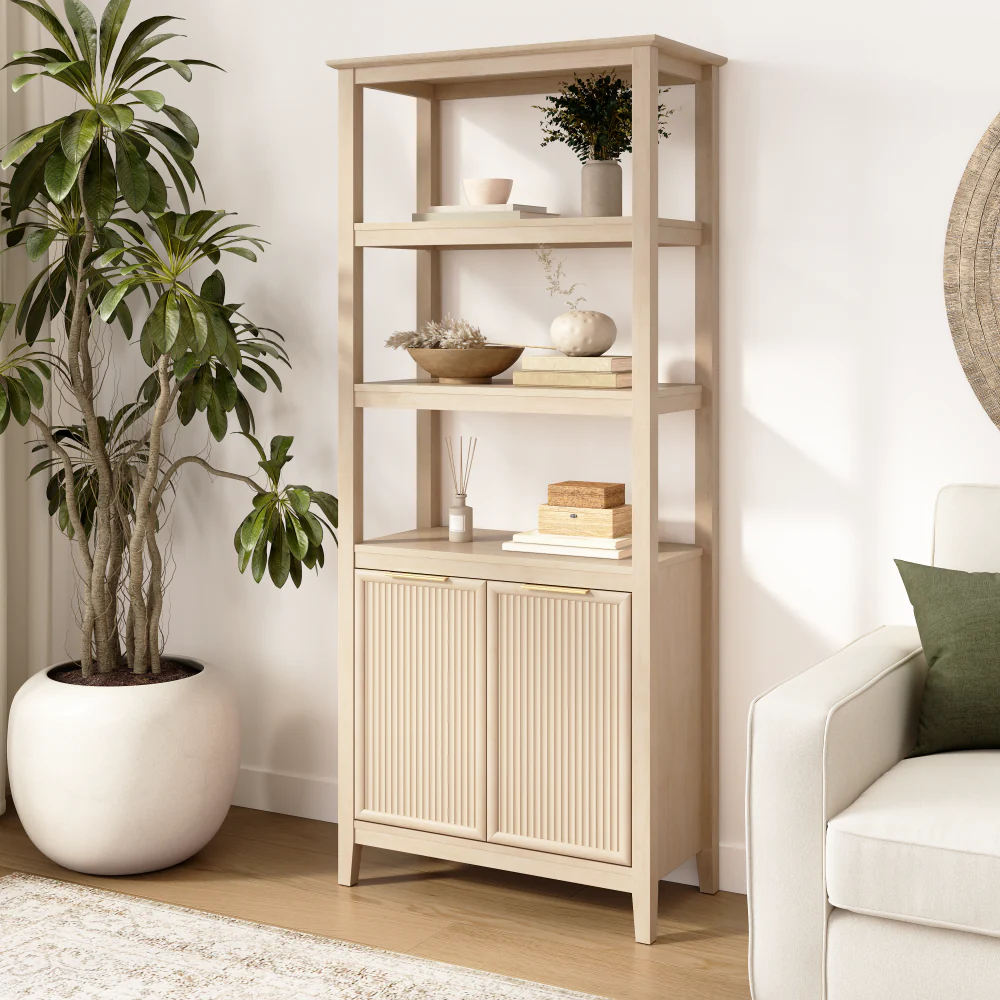 Bush Home Camille Fluted 5 Shelf Bookcase with Doors