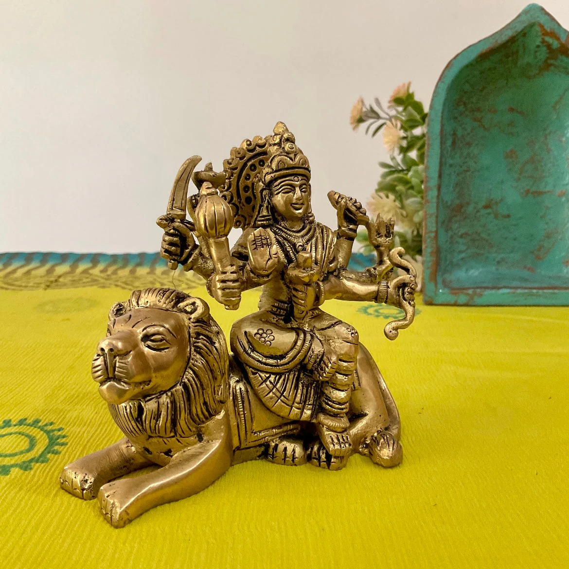 4 Inches Ma Durga Brass Idol -  Hindu God Statue - Decorative Murti