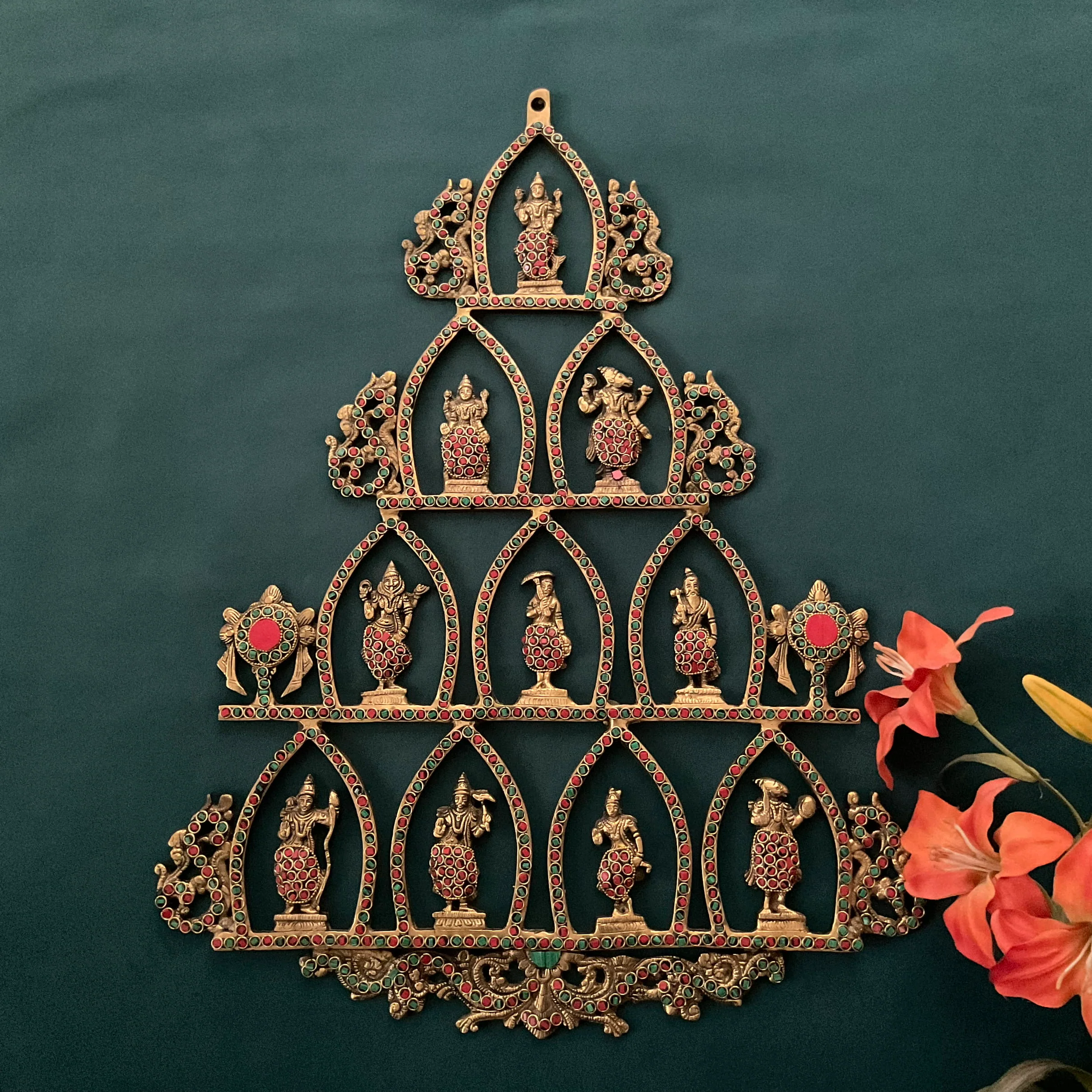 Lord Vishnu Dashavatar Brass Stonework Divine Wall Hanging