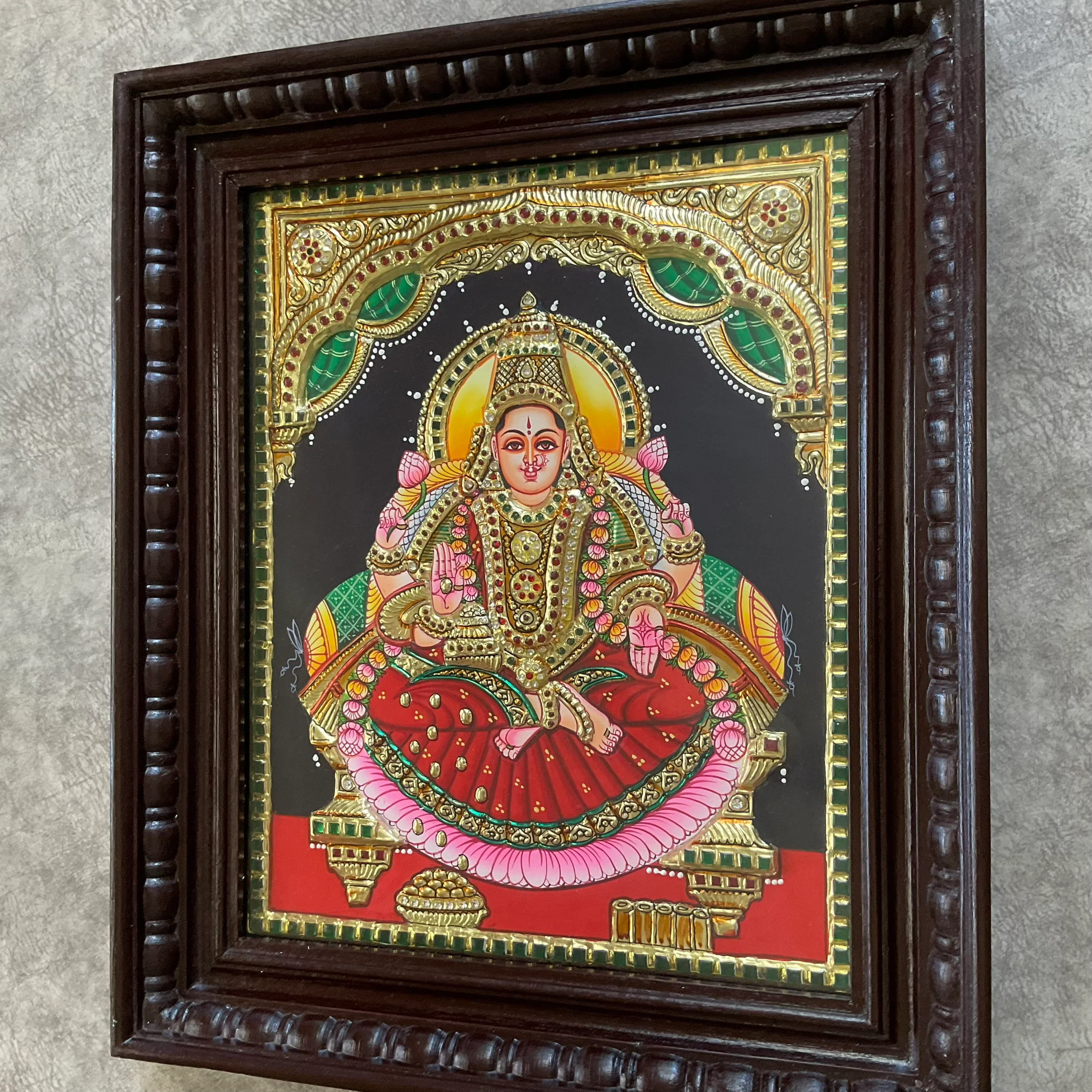 Goddess Laxmi 3D Tanjore Painting - Traditional Wall Art