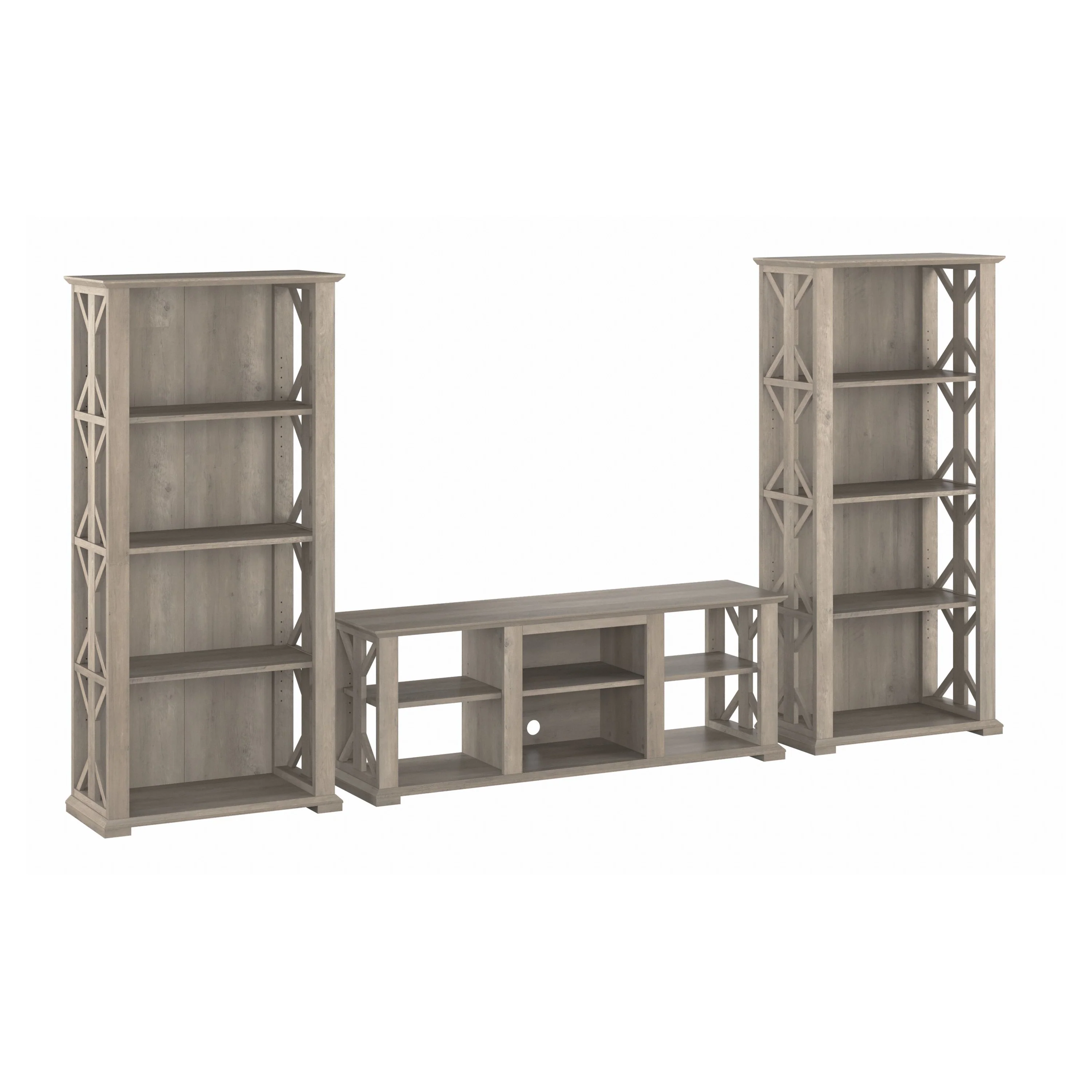 Homestead Farmhouse TV Stand for 70 Inch TV with 4 Shelf Farmhouse Bookcase Set