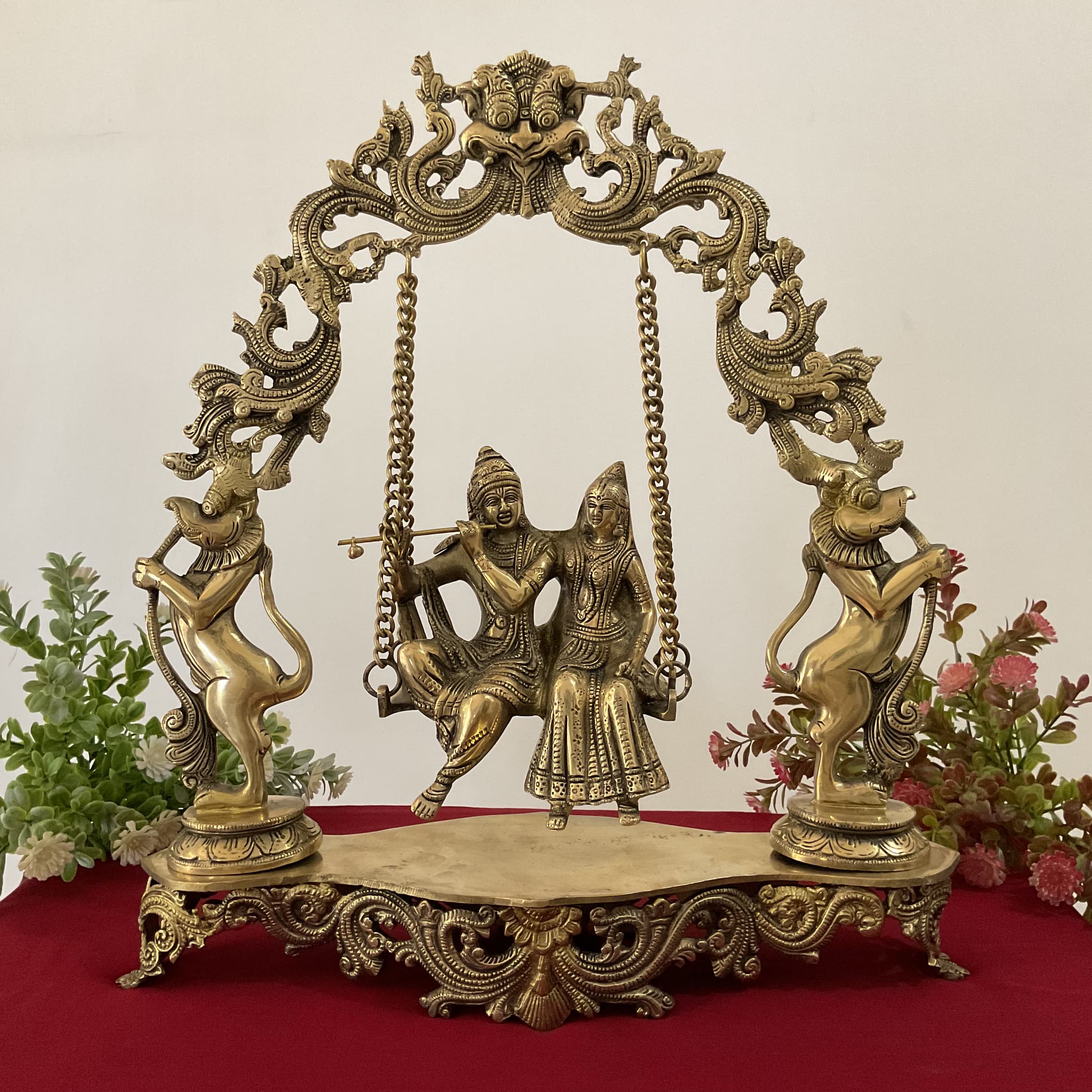Radha Krishna Swing Brass Idol - Krishna Statue For Home Decor