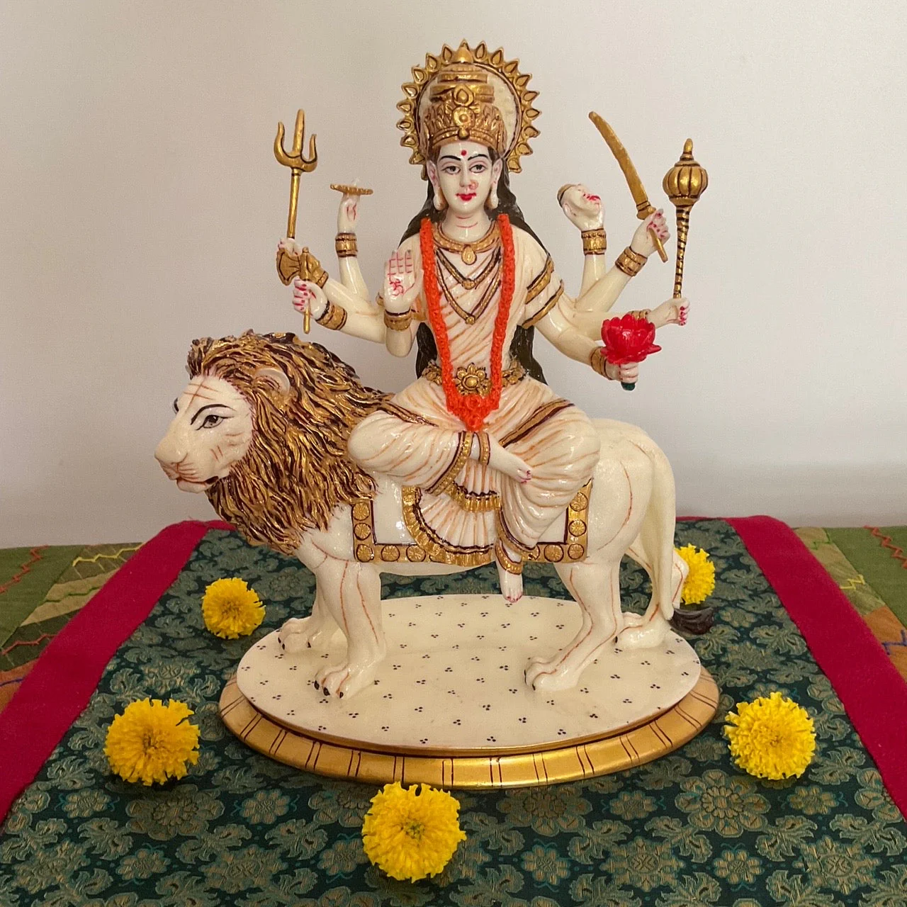 10 Inches Ma Durga Marble Dust & Resin Idol -  Hindu God Statue - Decorative Murti