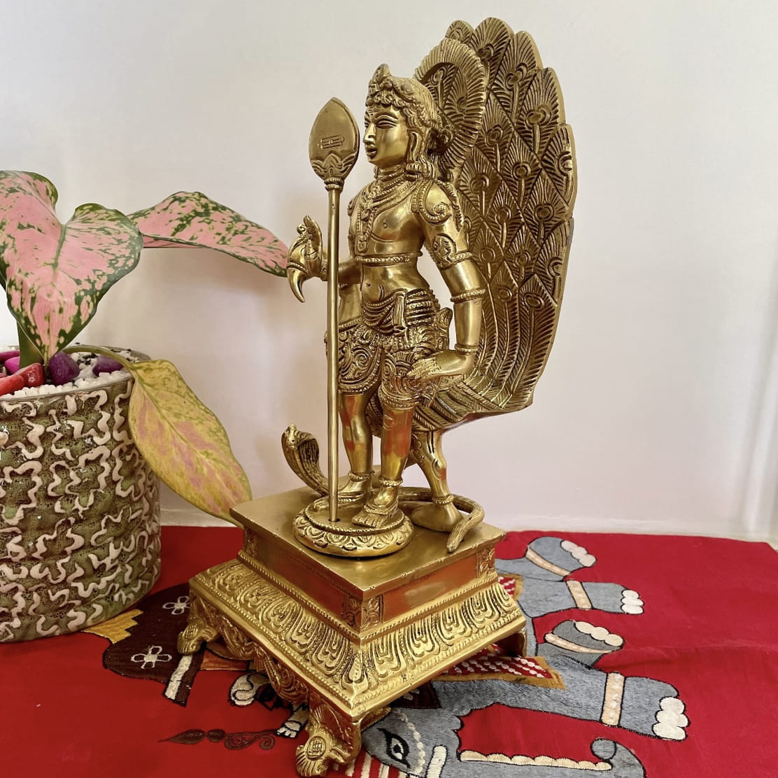 12 Inches Lord Murugan Swamy Kartikeya Brass Idol - Decorative Figurine