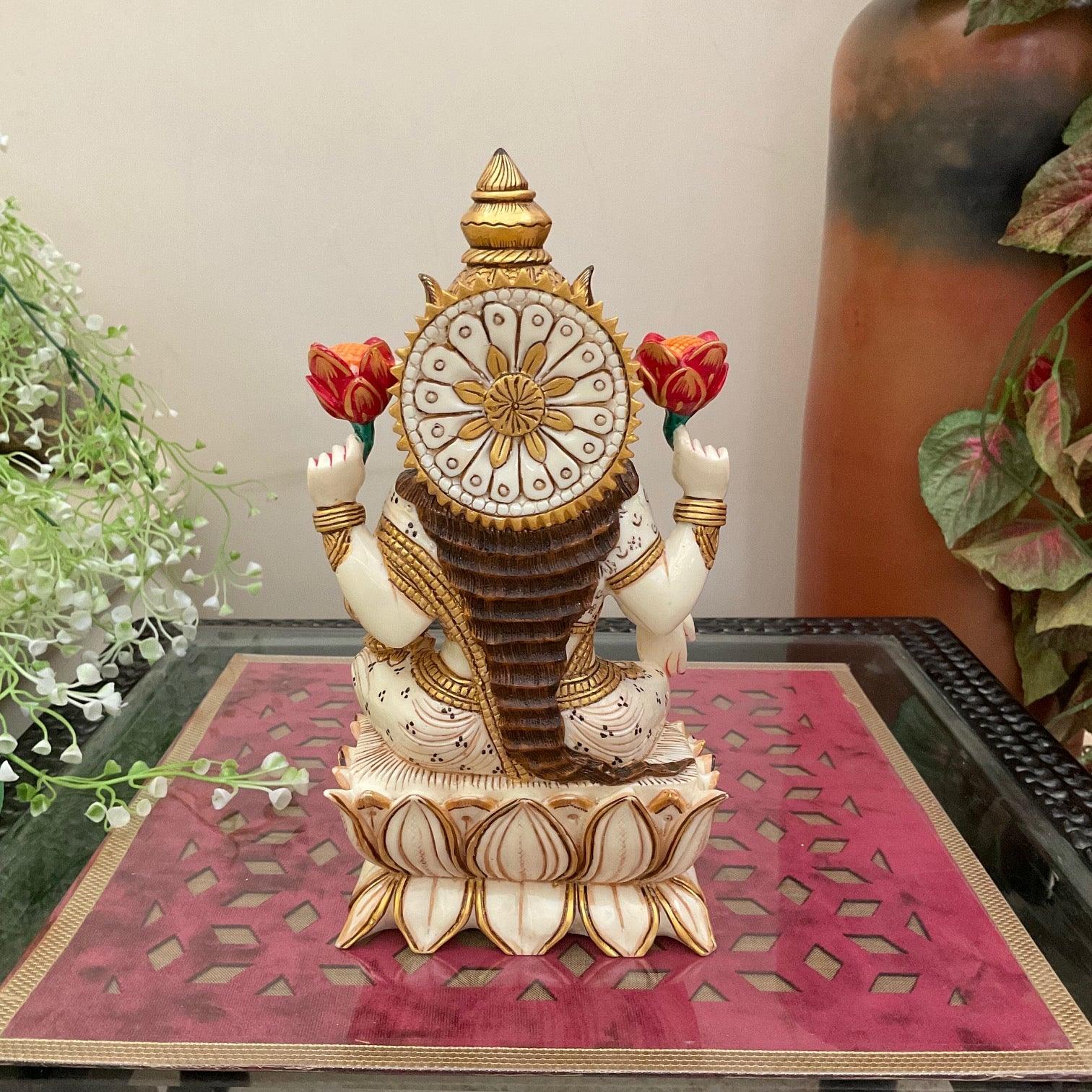 9 Inches Goddess Lakshmi Marble Dust & Resin Idol -  Hindu God Statue - Decorative Murti