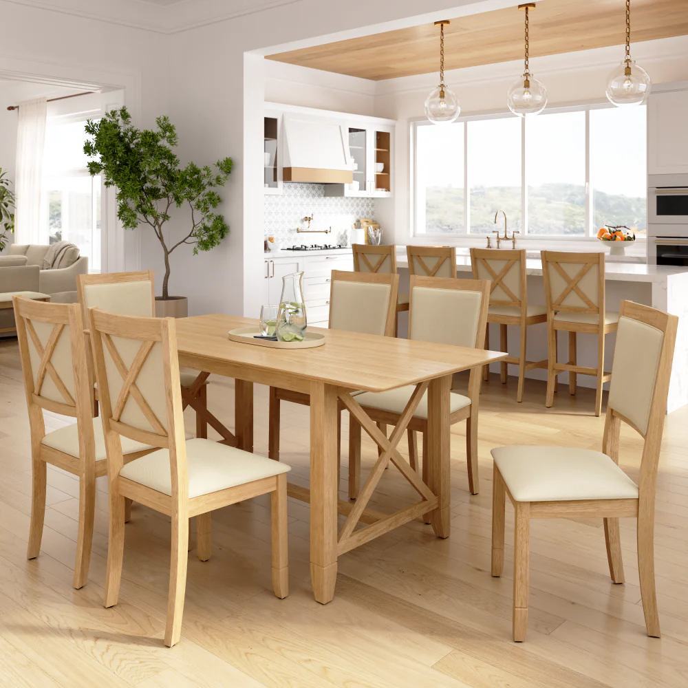 Bush Home Key West 70W Cross Base Dining Table with 6 Upholstered Cross Back Chairs