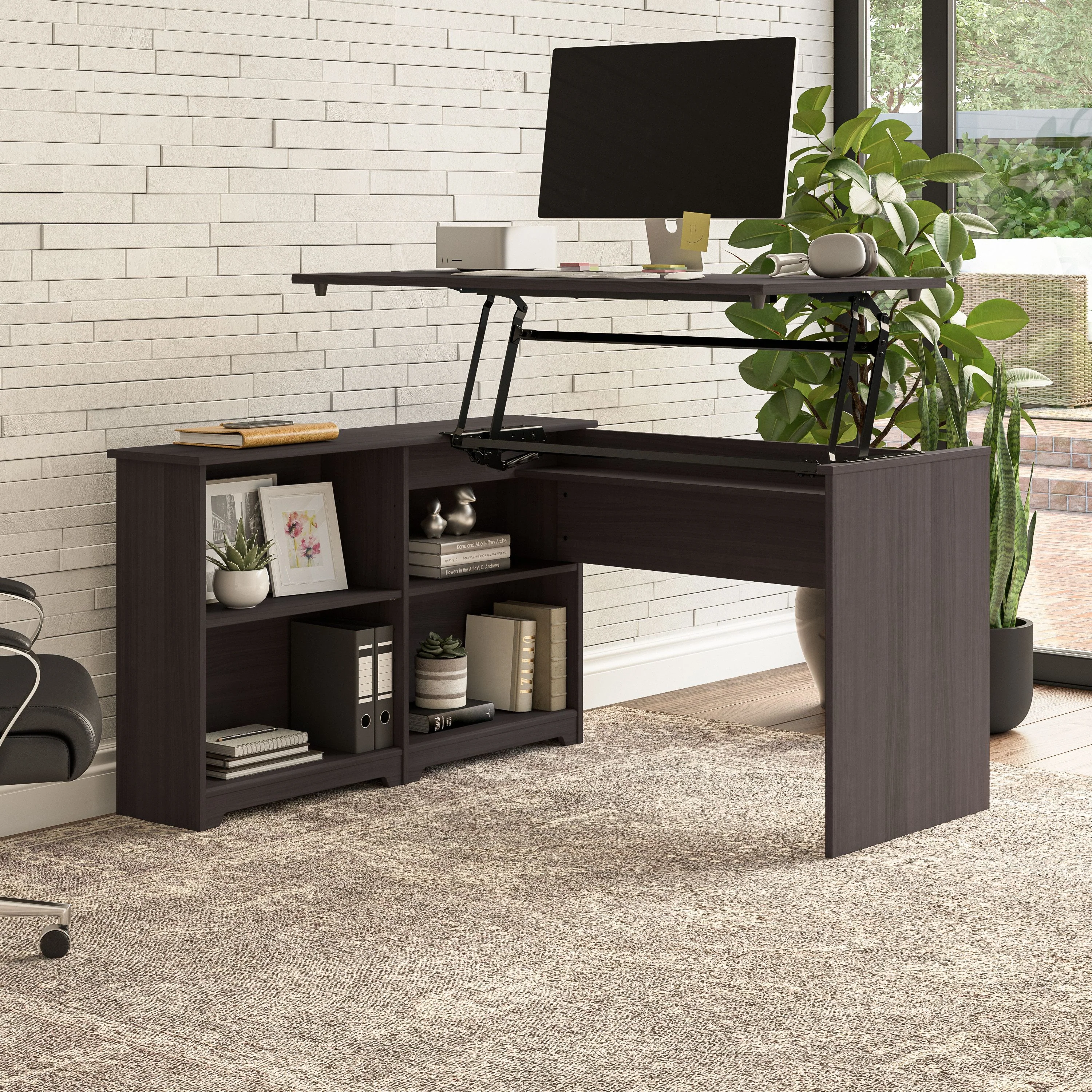 Cabot 52W 3 Position Sit to Stand Corner Desk with Shelves