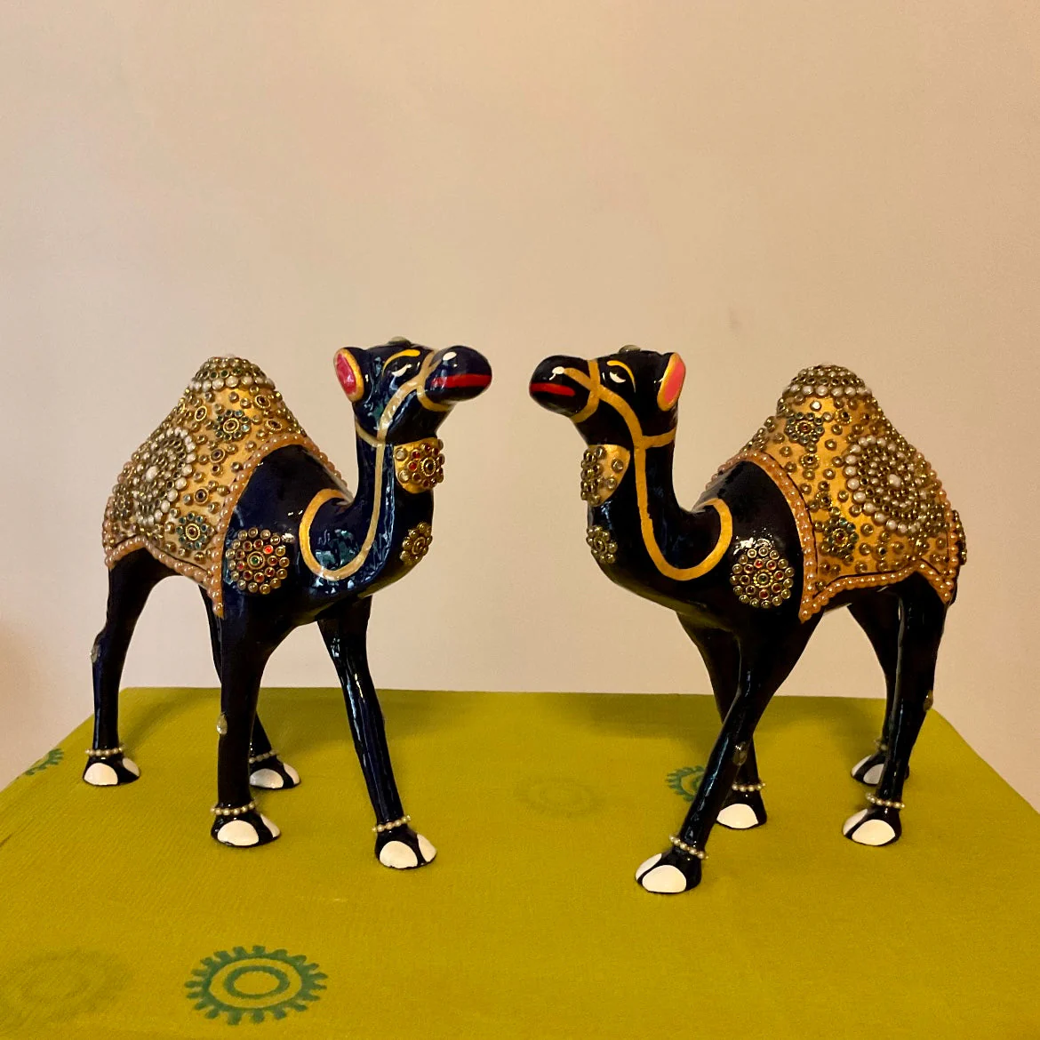 Handcrafted Decorative Metallic Camel (Set of 2) - Meenakari Stonework - Animal Decor