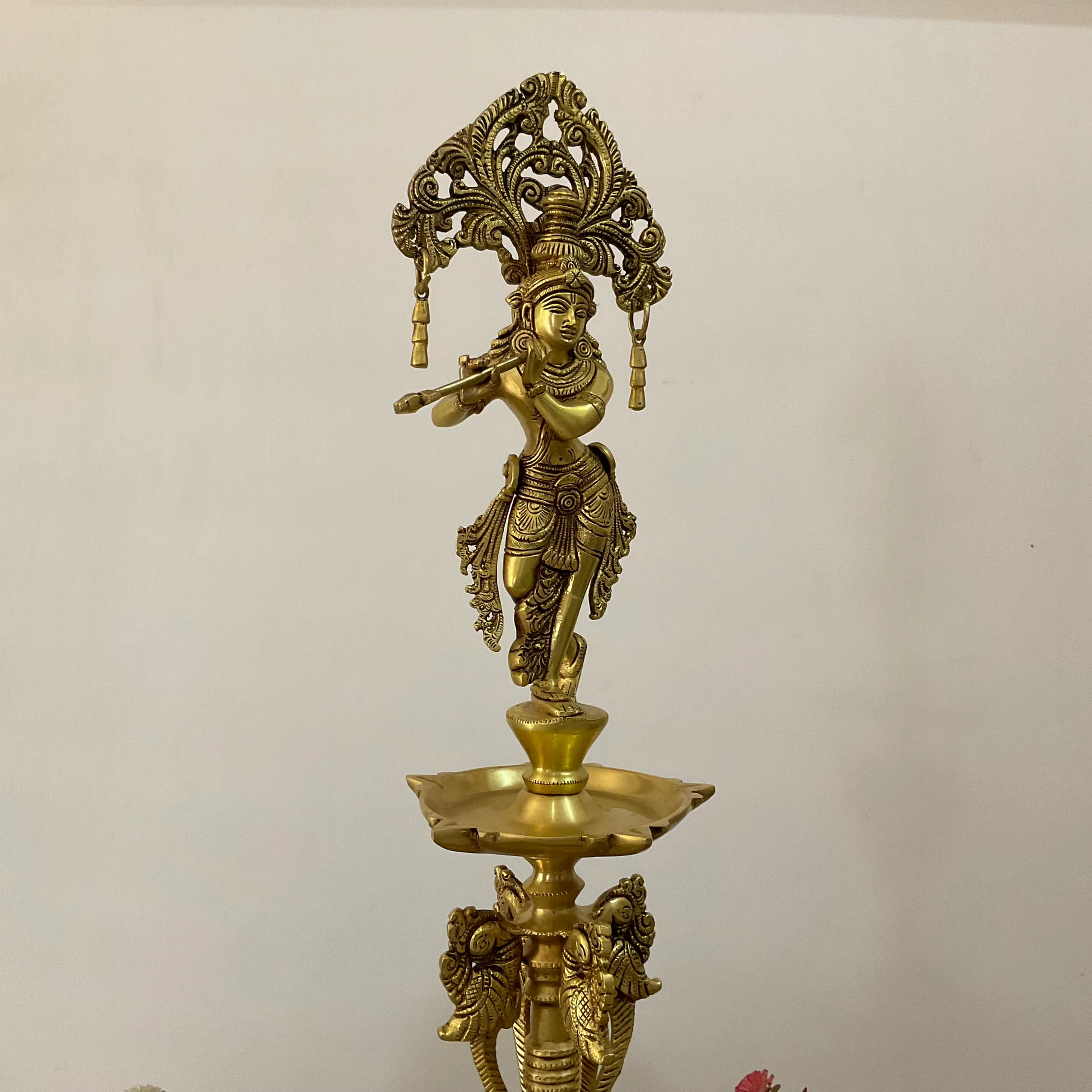 28 Inch Krishna Brass Diya Lamp (Set of 2) - Traditional Indian Festive Decor