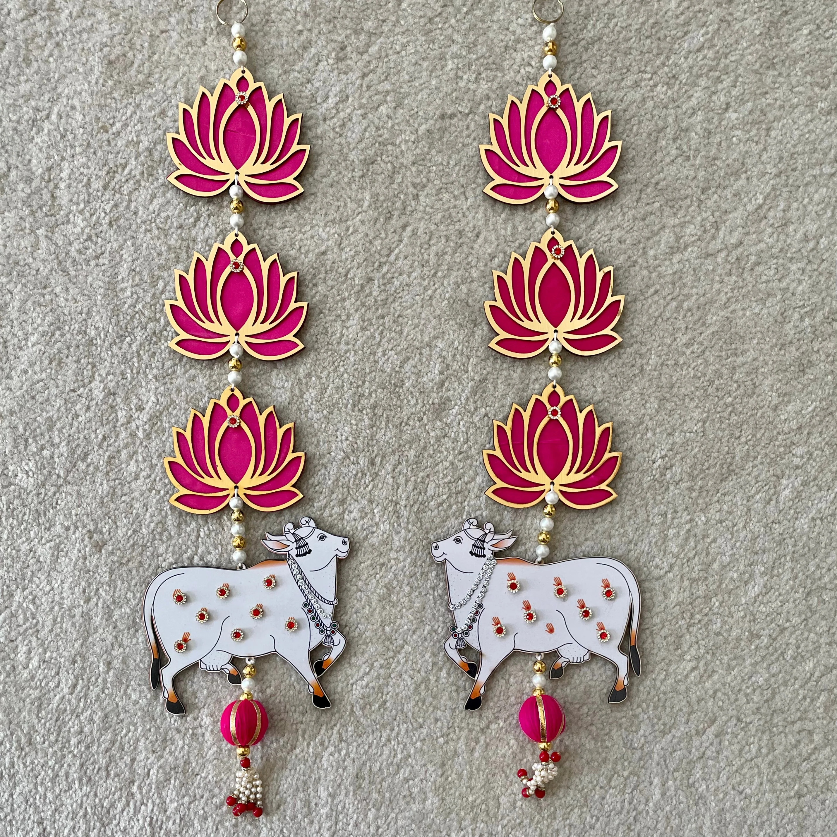 Lotus & Cow Hanging (Set of 2) - Festive Decoration Wall Hanging