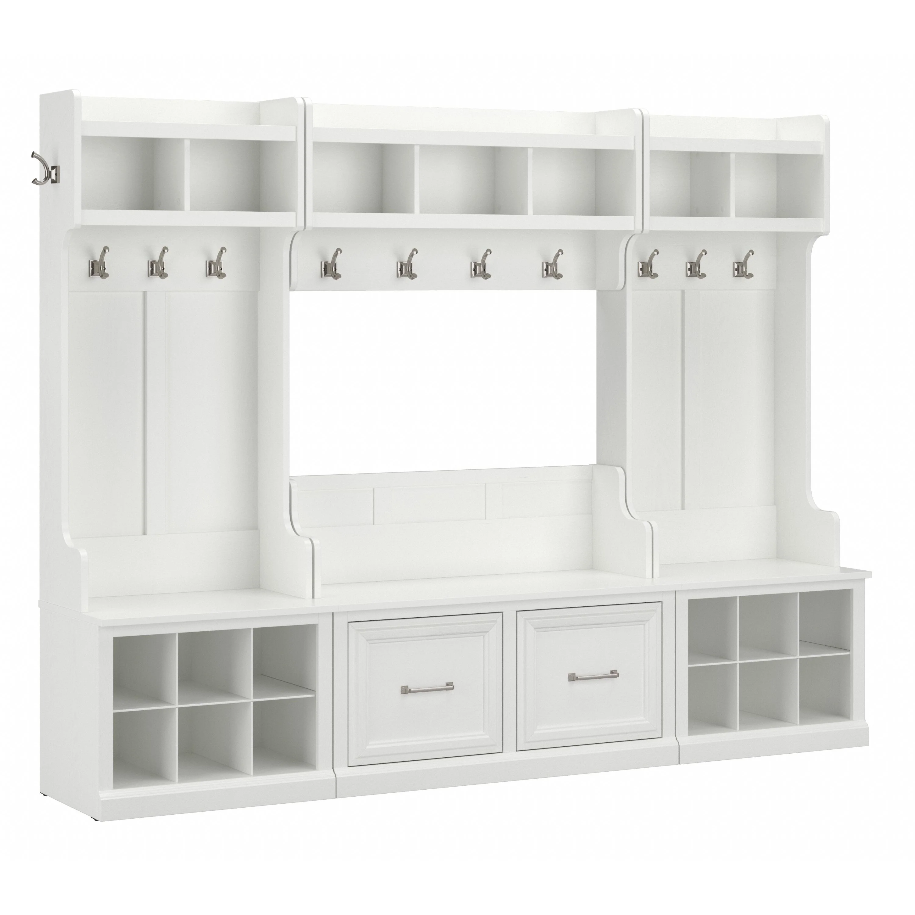 Woodland Full Entryway Storage Set with Coat Rack and Shoe Bench with Doors