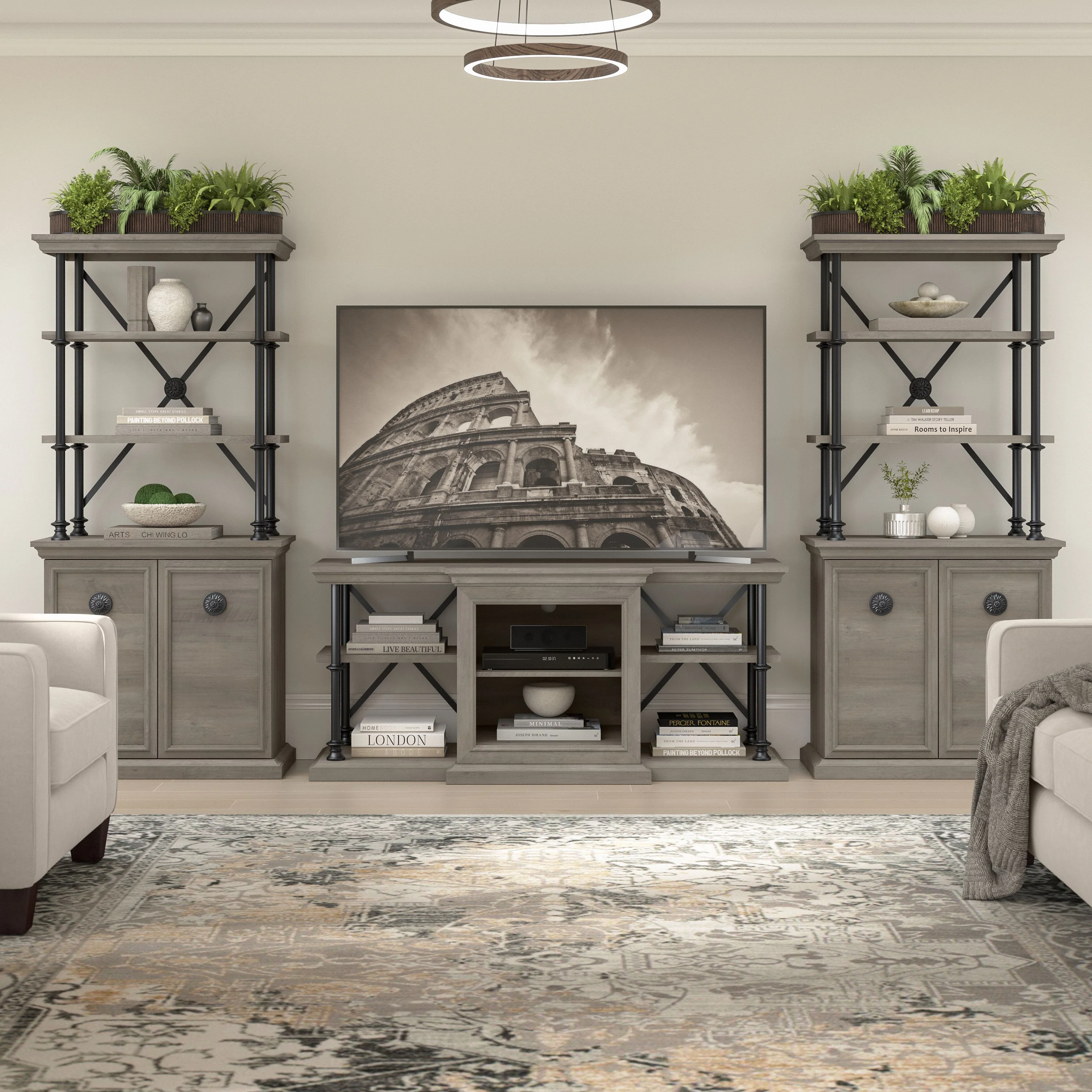 Coliseum Living Room Set with 60W TV Stand and Two Bookcases with Doors