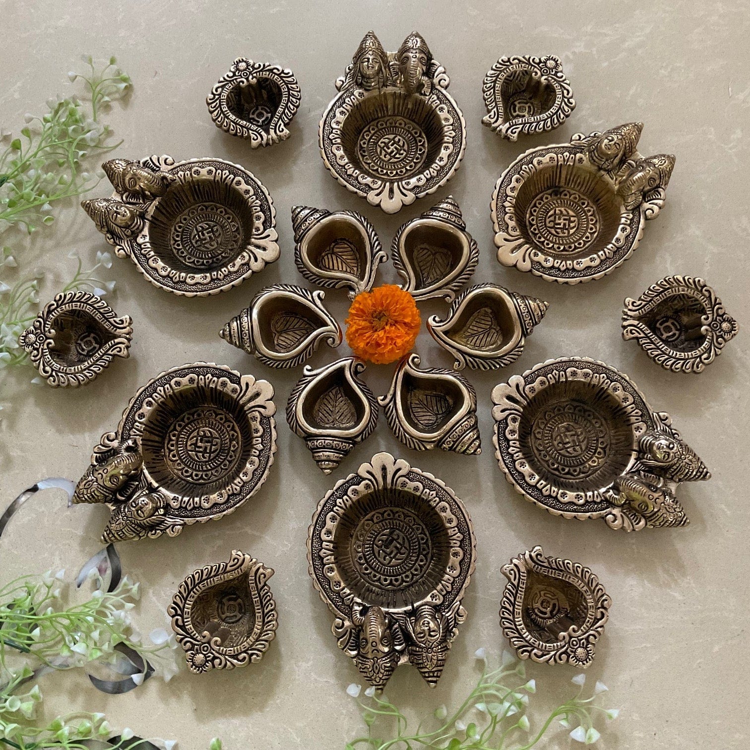 Small Diya  (Set of 18) - Handmade Brass lamp - Decorative