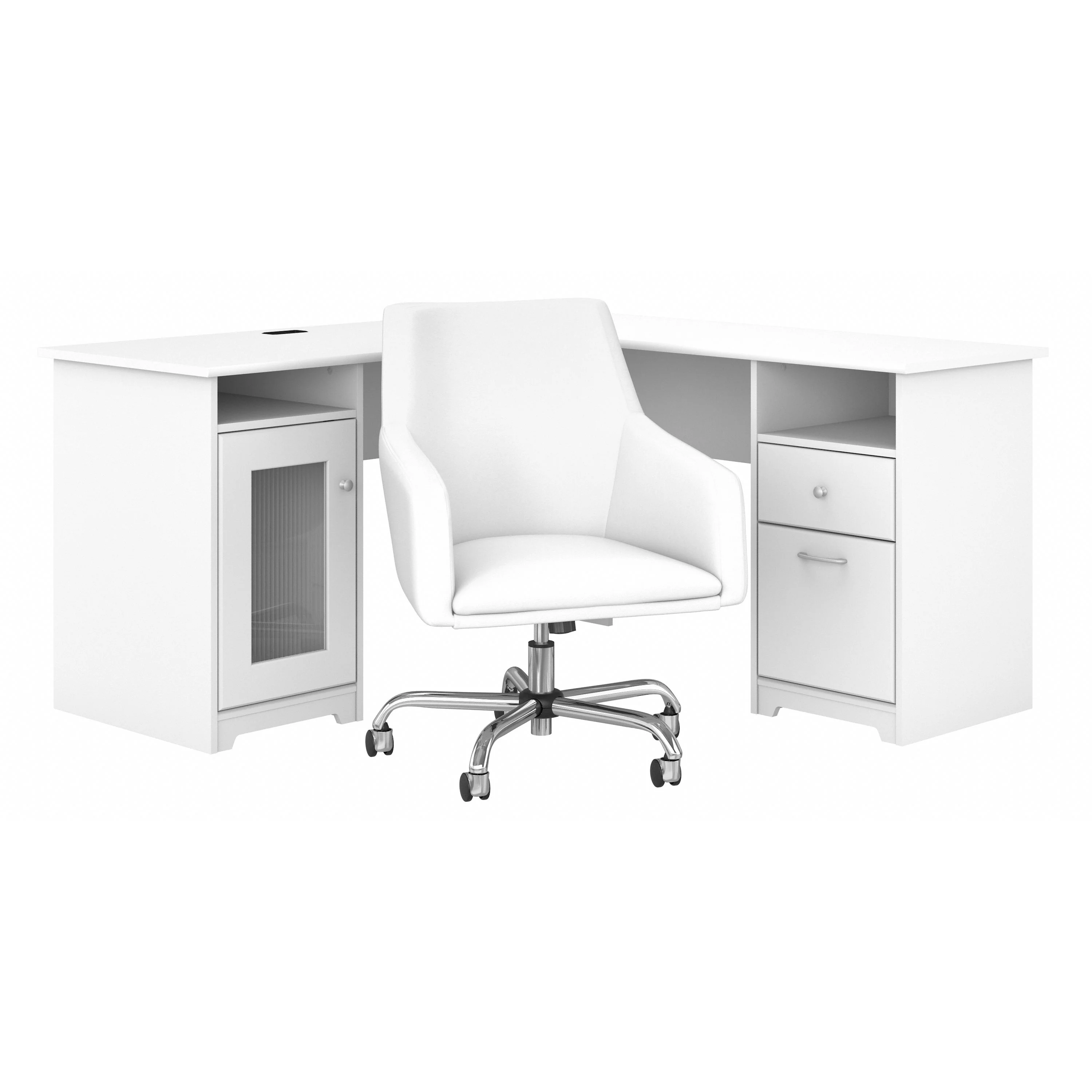 Cabot 60W L Shaped Computer Desk with Mid Back Leather Box Chair