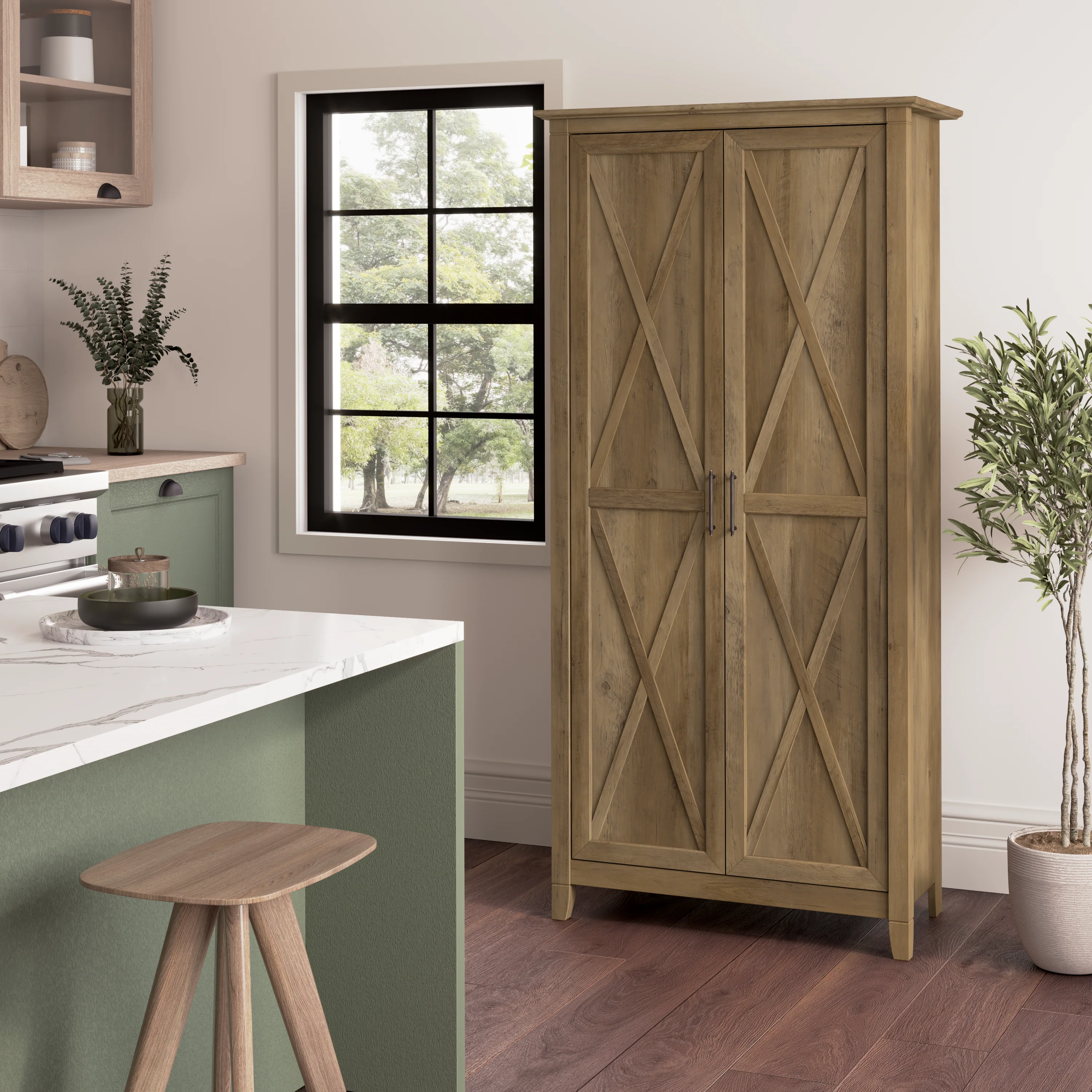 Key West Tall Kitchen Pantry Cabinet with Doors and Shelves