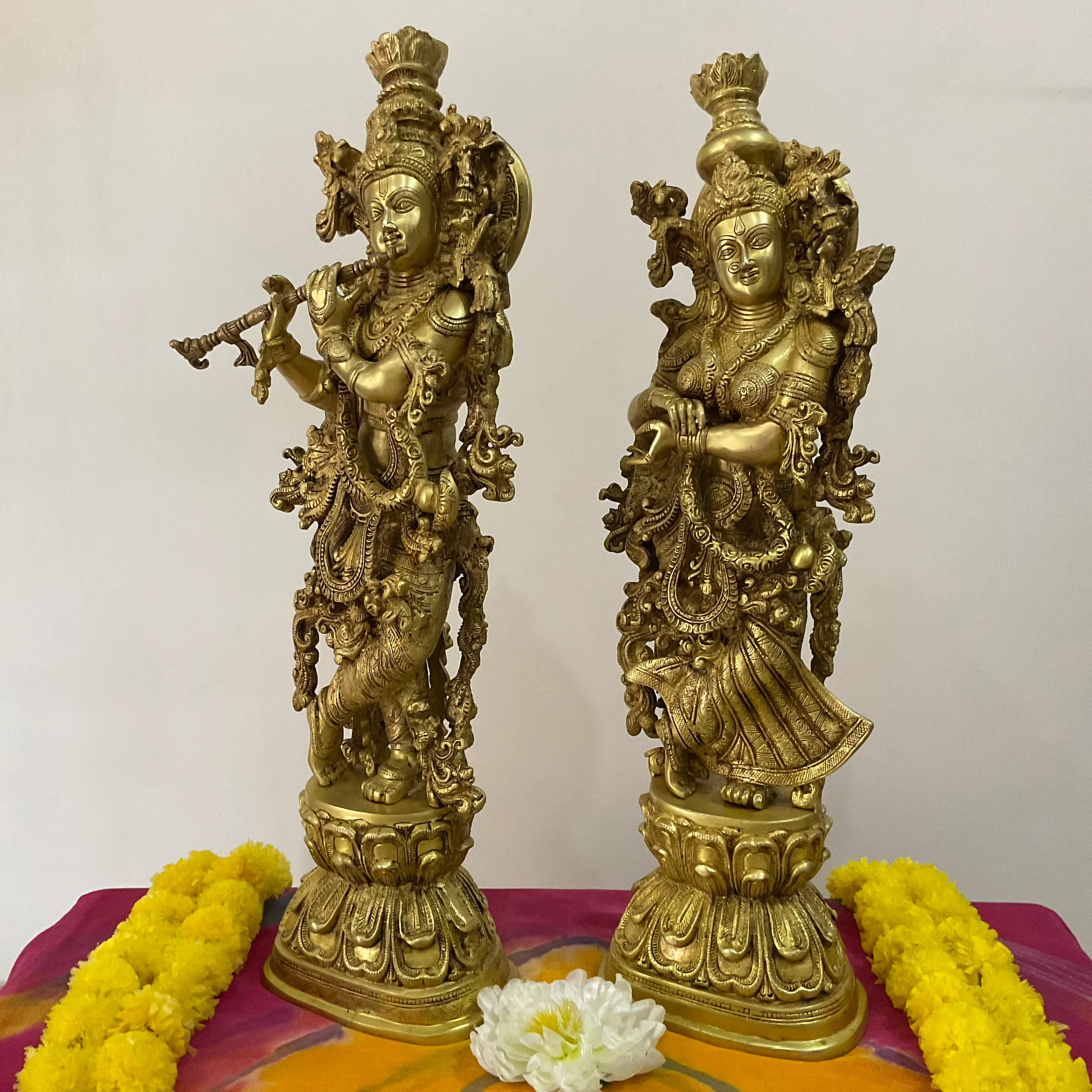 30 Inches Brass Idol of Radha Krishna - Handmade Decorative Figurines