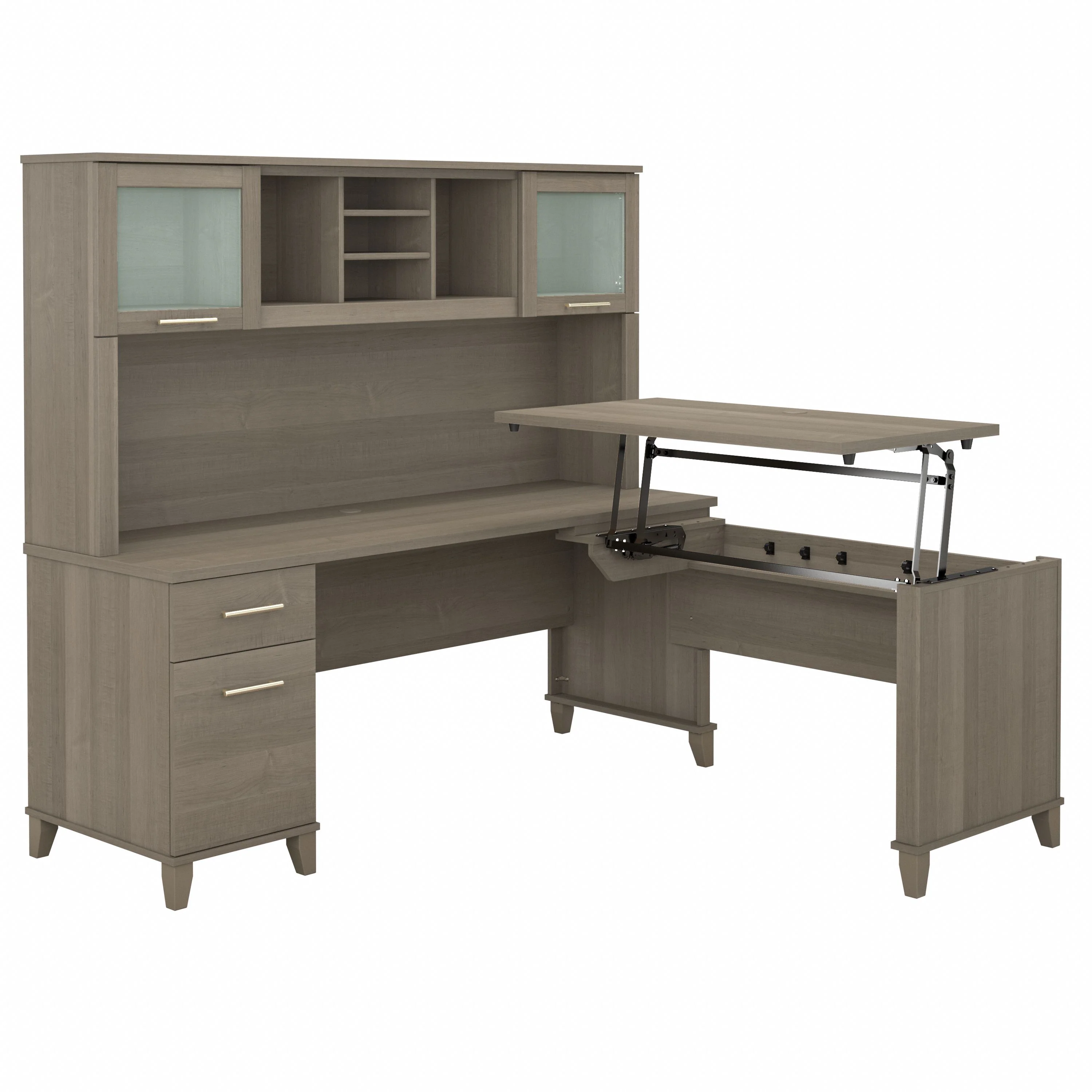 Somerset 72W 3 Position Sit to Stand L Shaped Desk with Hutch