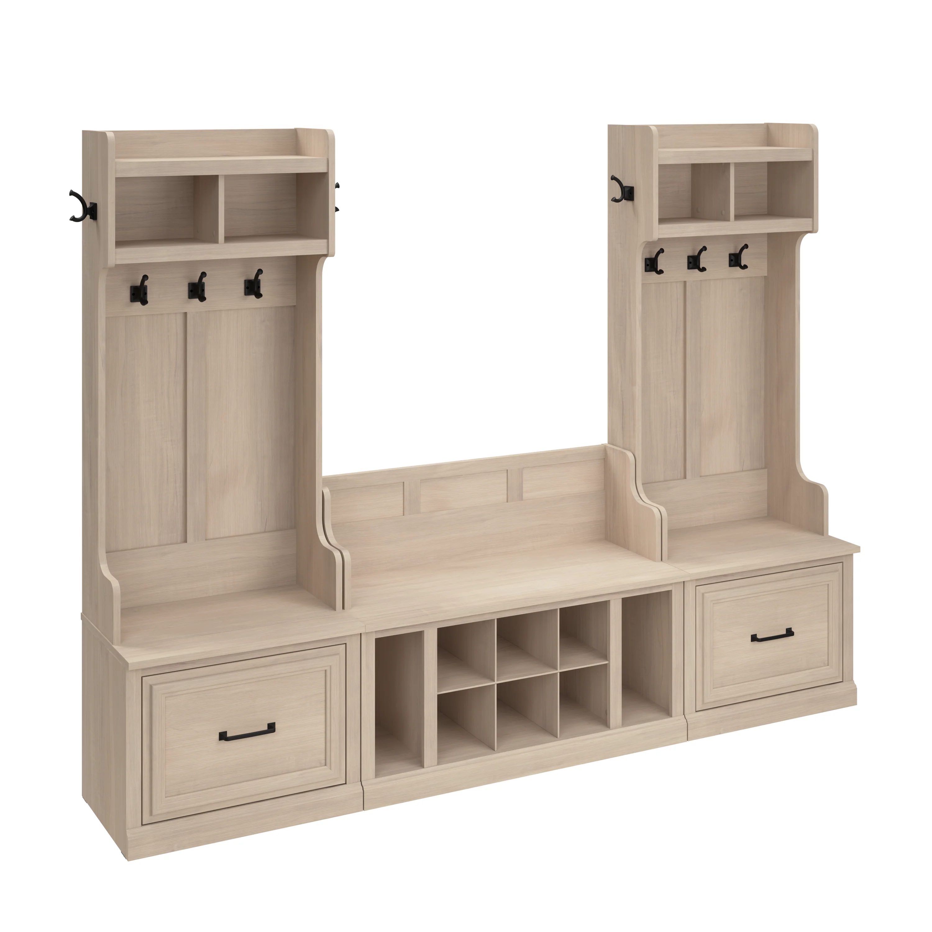 Woodland Entryway Storage Set with Hall Trees and Shoe Bench with Drawers