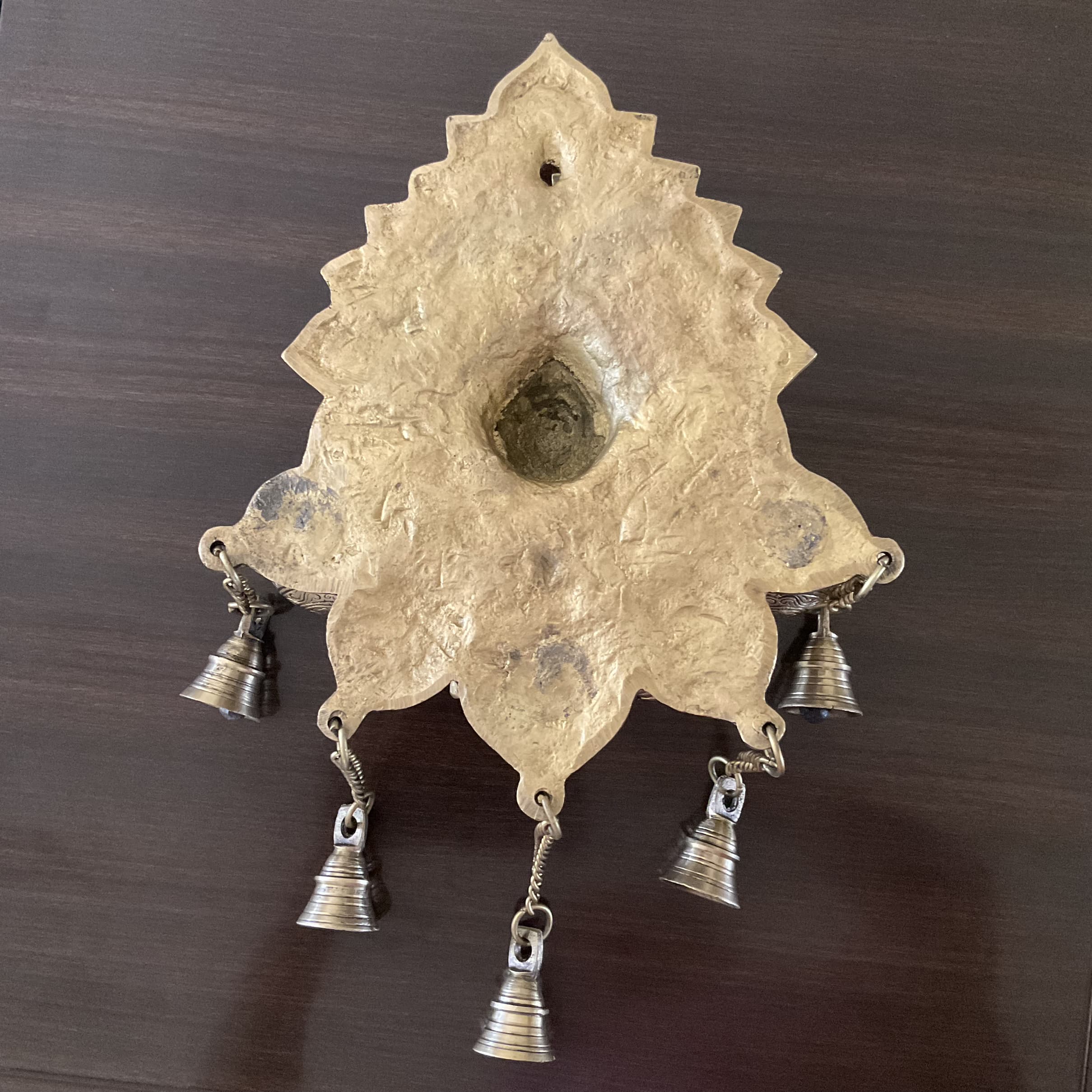 17.5 Inch Peacock Wall Hanging Diya Bell - Brass Decor