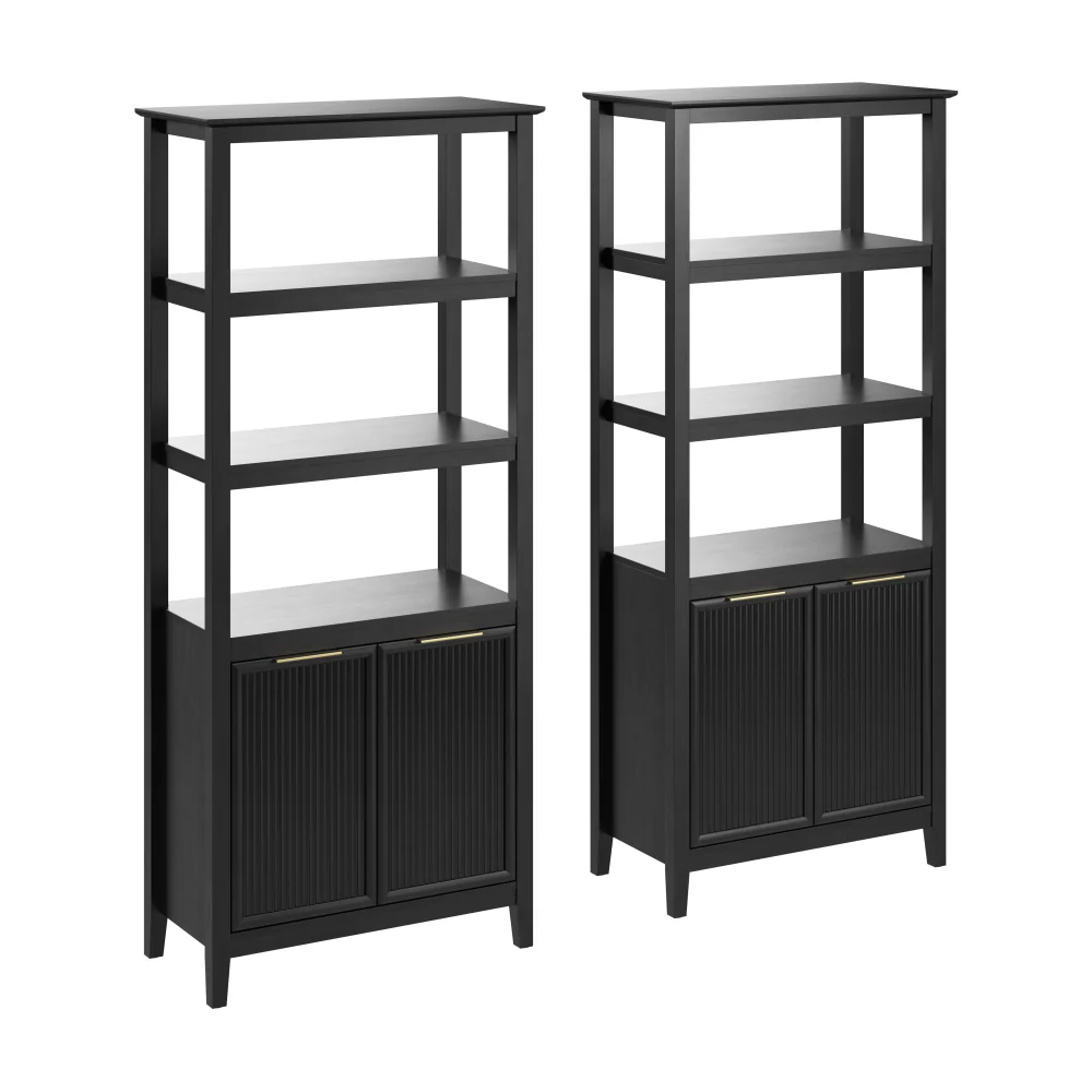 Bush Home Camille Fluted 5 Shelf Bookcase with Doors - Set of 2