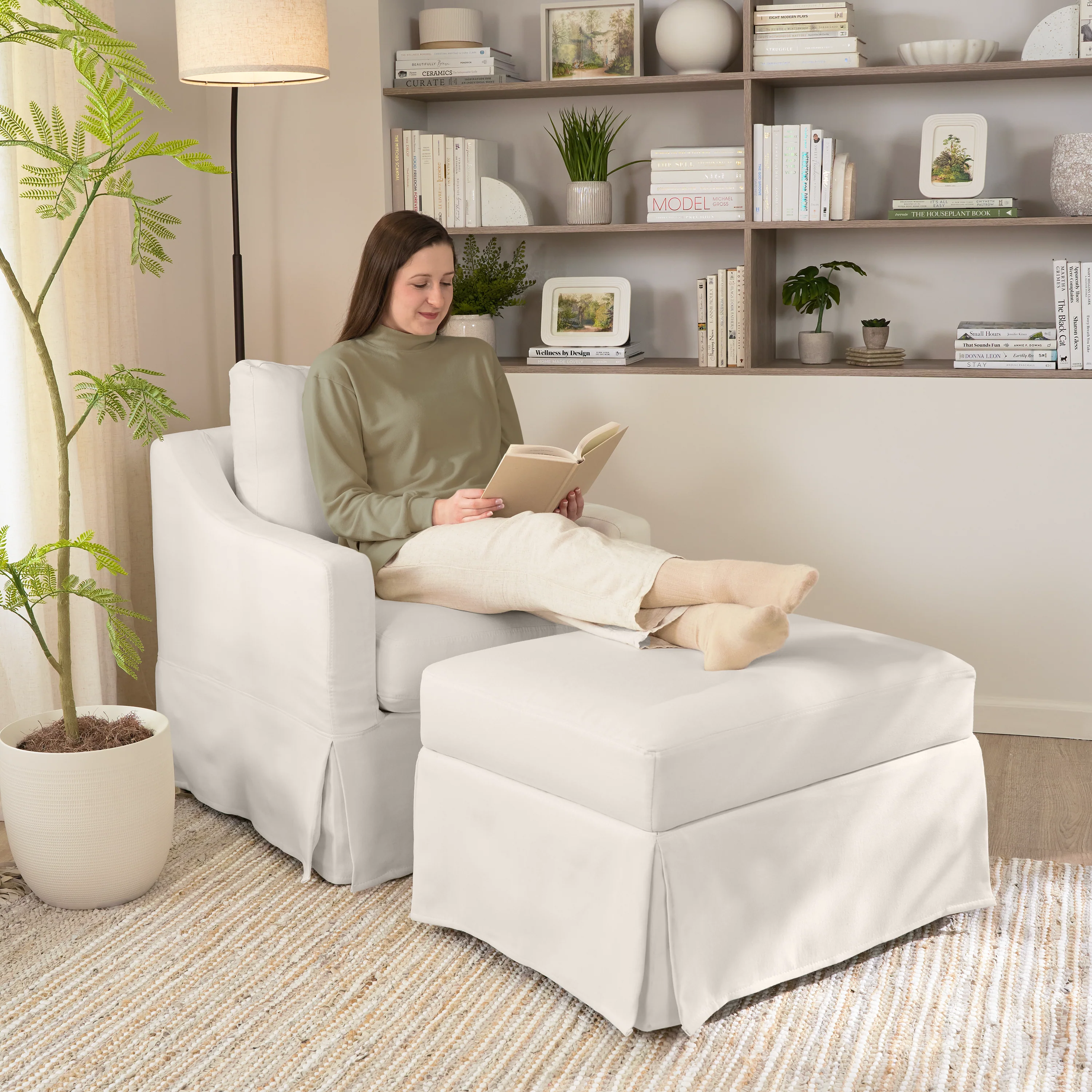 Bush Home Harper Swivel Accent Chair and Storage Ottoman with Slipcovers