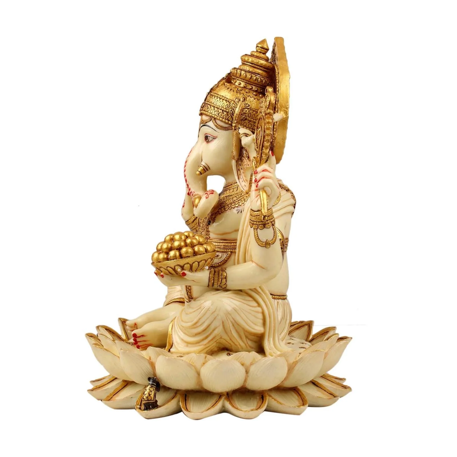12 Inch Ganesha Idol Marble Resin Hindu God Statue - Ganpati Murti for Home Housewarming Gift