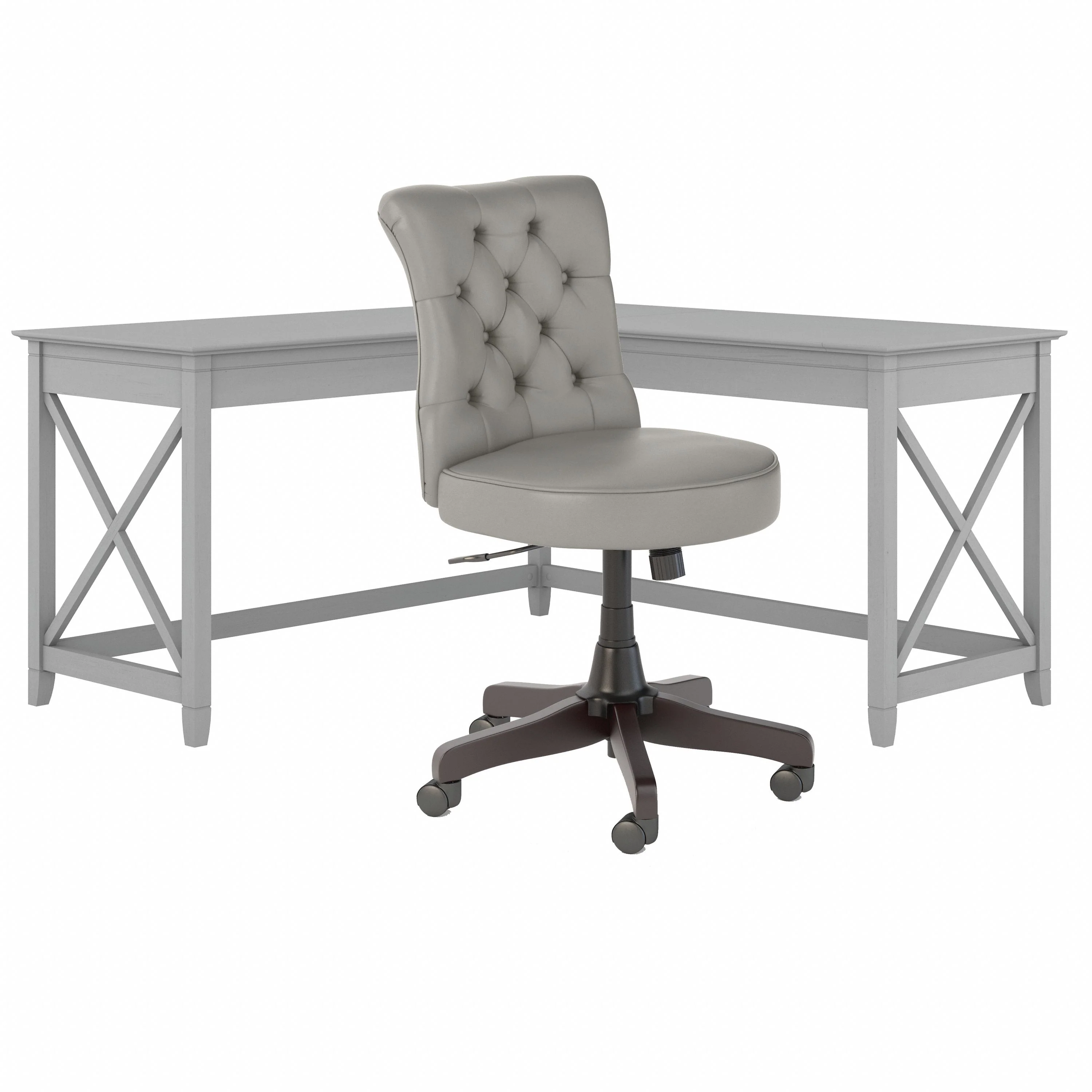 Key West 60W L Shaped Desk with Mid Back Tufted Office Chair