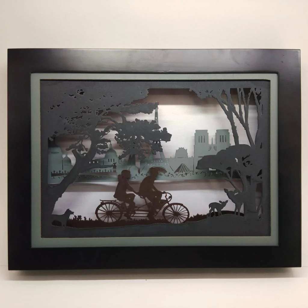 Decorative Wooden Multilayer Designer Frame - Cycling Couple - Wall Decor