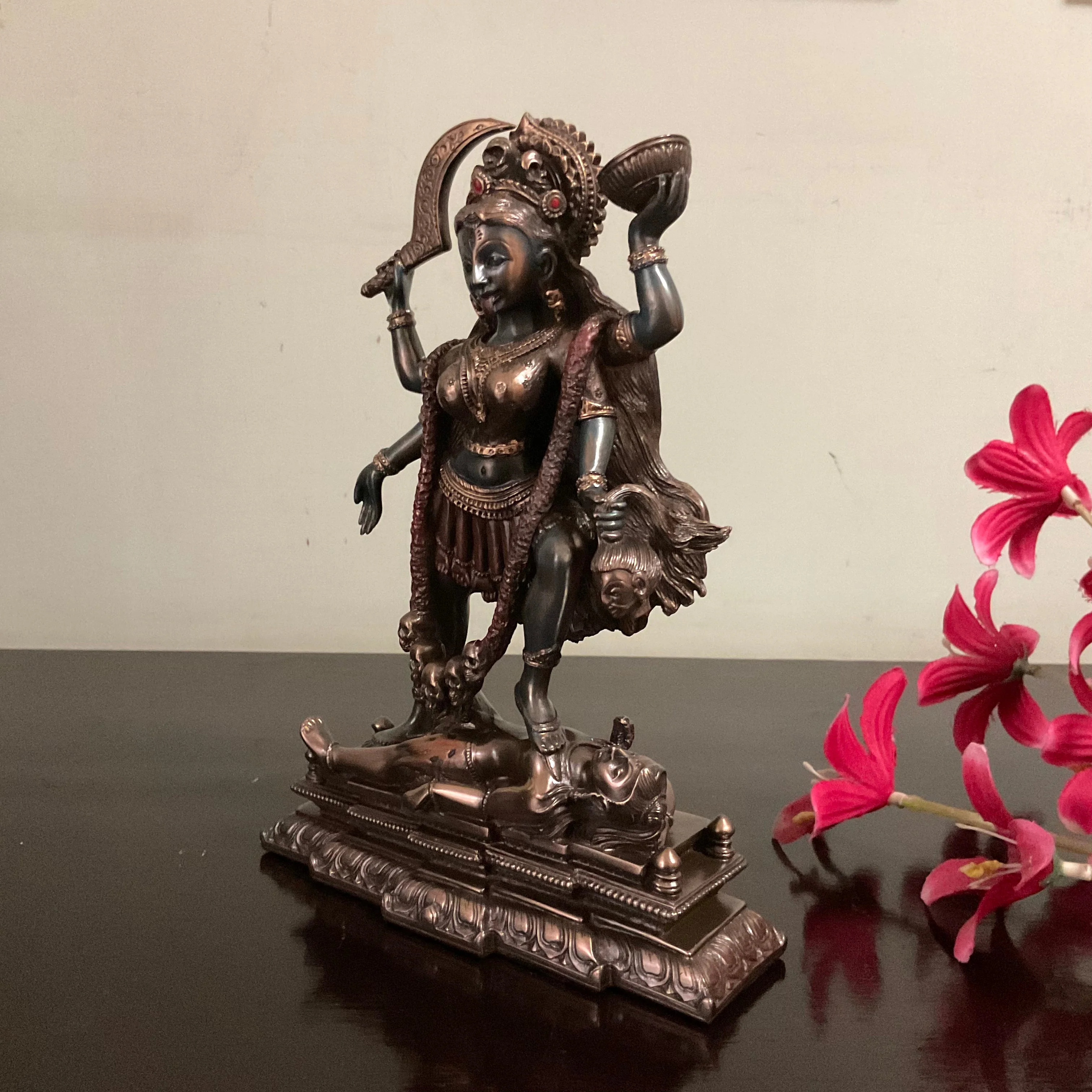 Goddess Kali Ma Bronze Finish - Bonded Bronze & Resin Idol -  Hindu God Statue - Decorative Murti