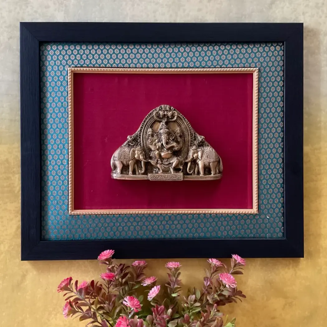Brass Ganesha With Elephant Divine Wall Hanging