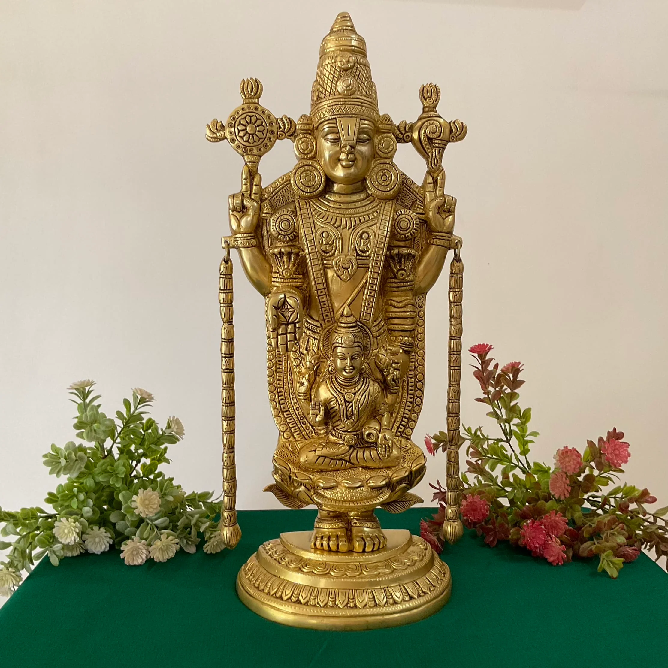19.5 inch Lord Balaji Lakshmi Brass Idol For Home Pooja, Tirupati Statue Entryway Decor