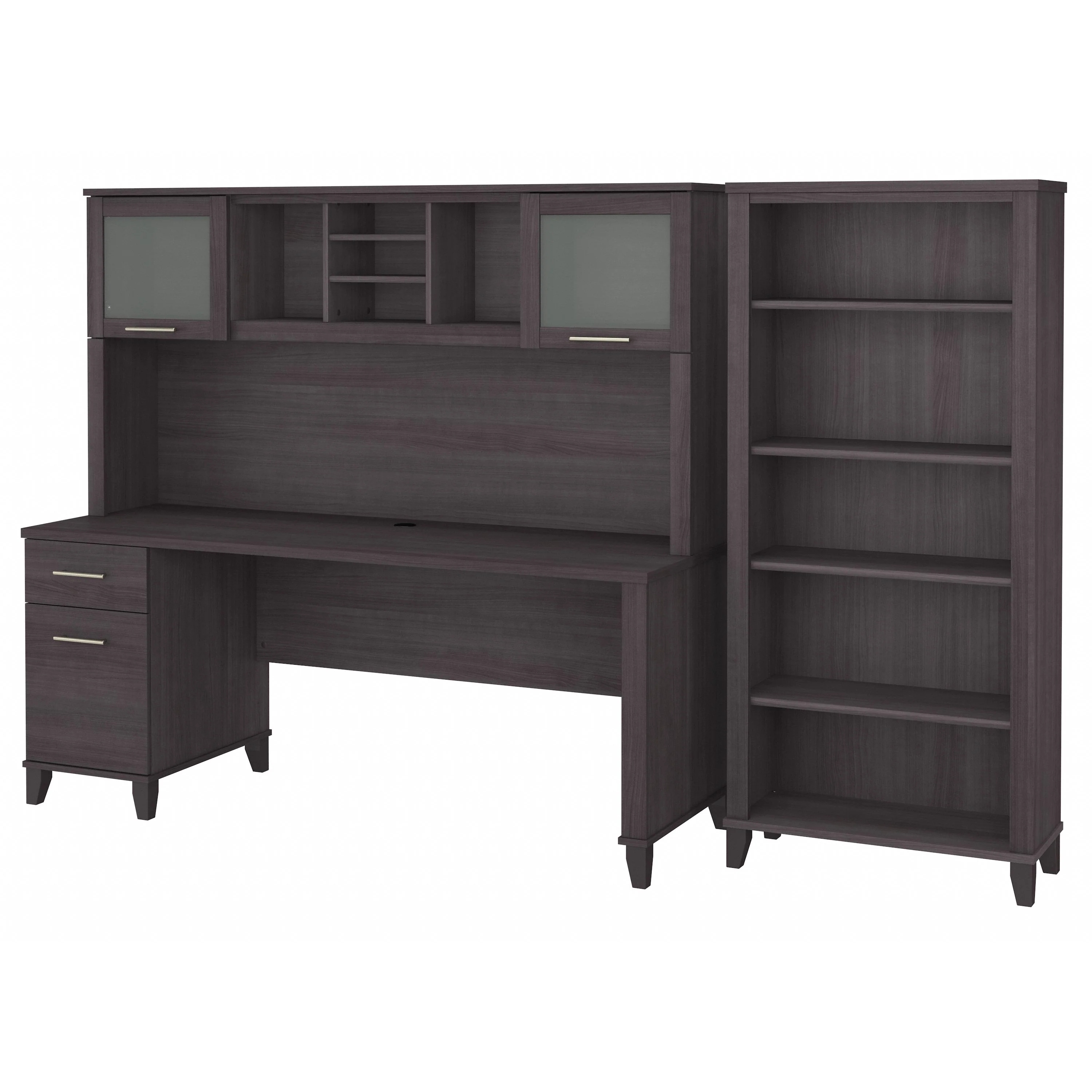 Somerset 72W Office Desk with Hutch and 5 Shelf Bookcase