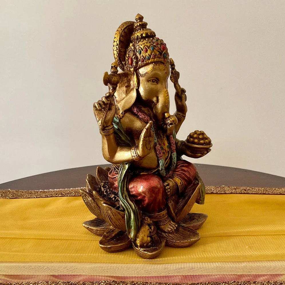 7 Inches Ganesha Marble Dust Resin Idol Copper Finish -  Ganpati Decorative Statue for Home Decor - Housewarming Gift
