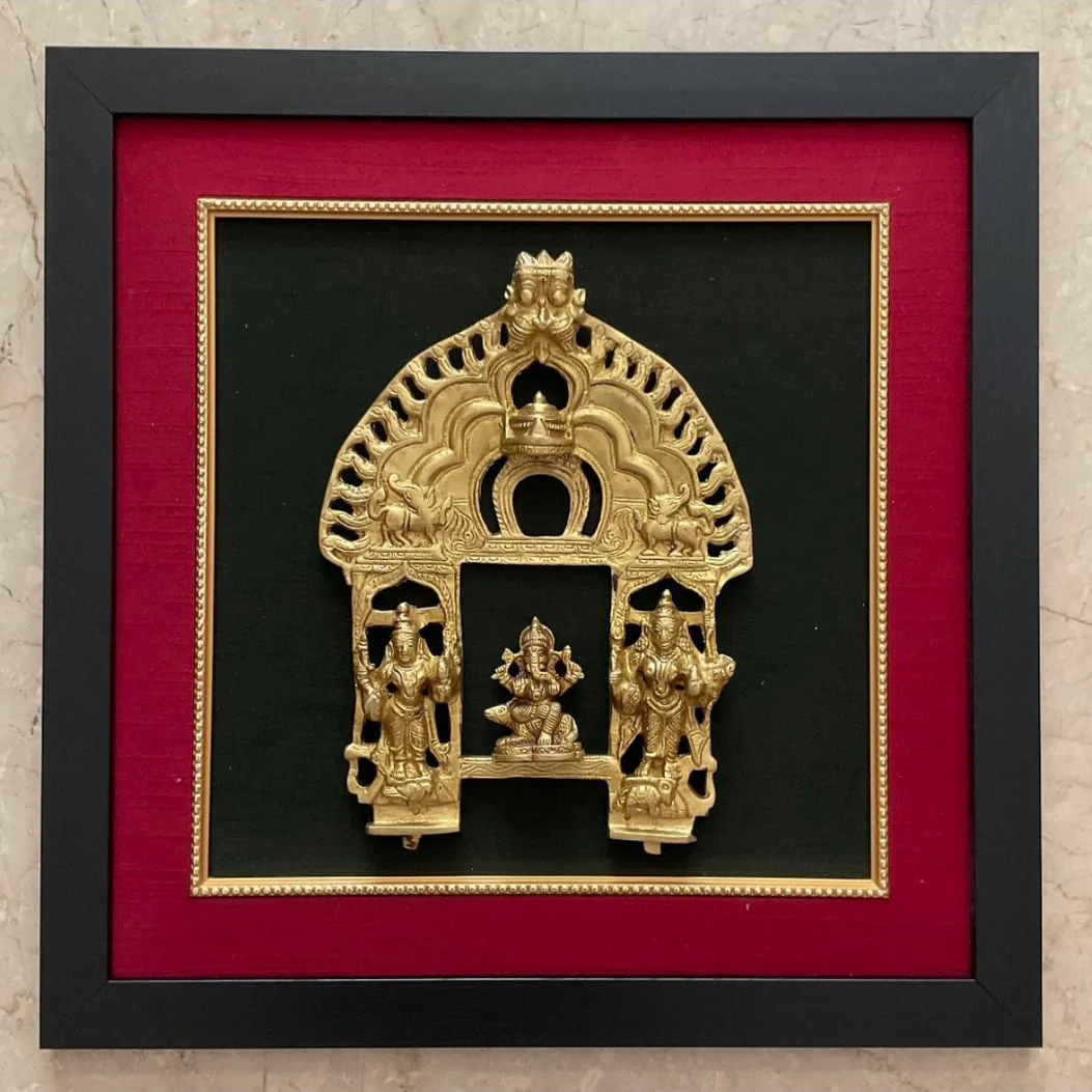 18 Inches Framed Brass Prabhavali (Set of 2) - Ethnic Wall Decor