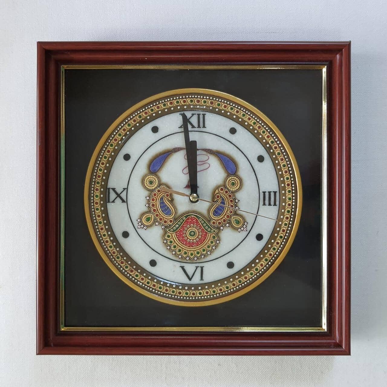 Gold leaf 12 Inches Marble Clock - Meenakari Jewellery Painting - Home Decor