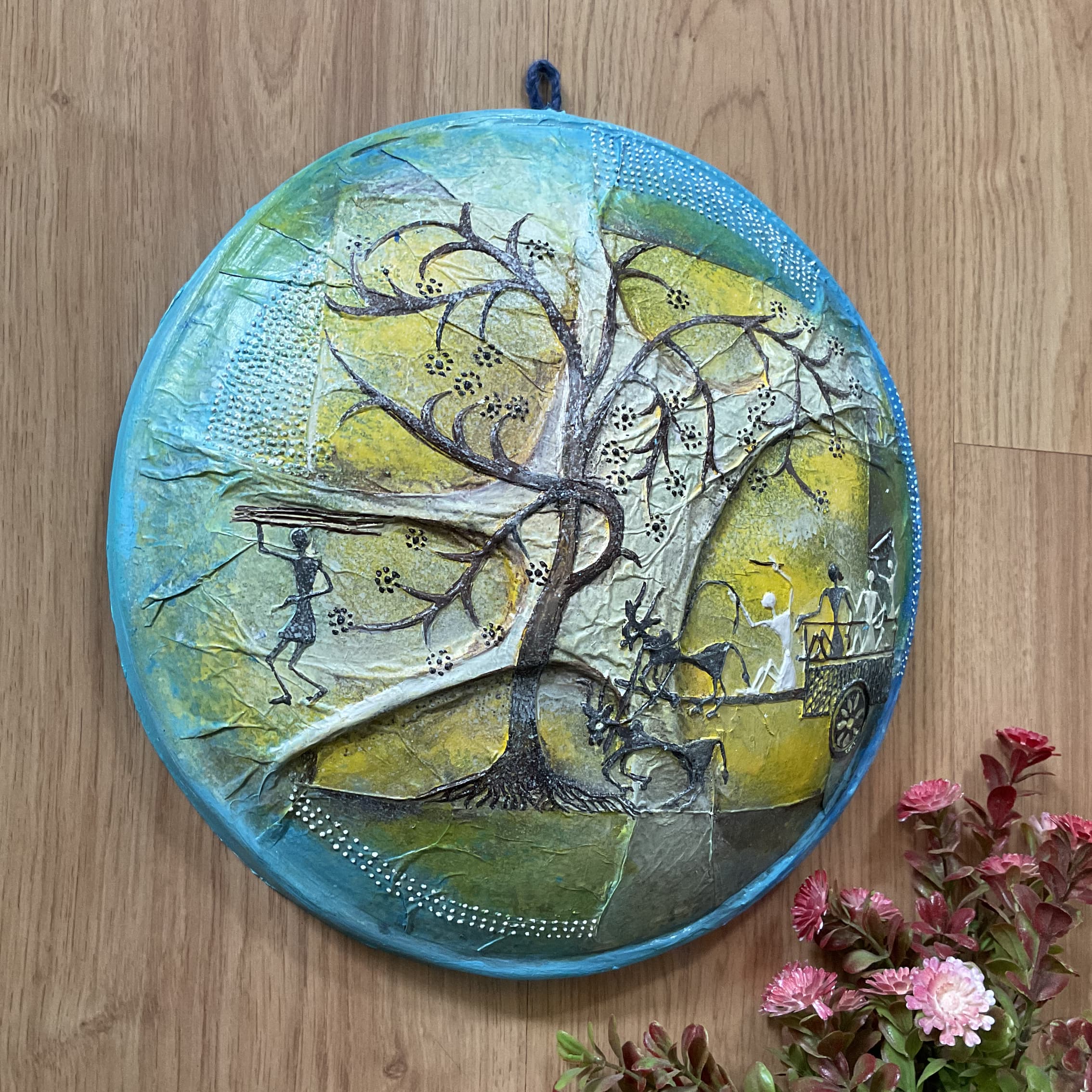 Worli Art Handmade 3D Embossed Round Frame