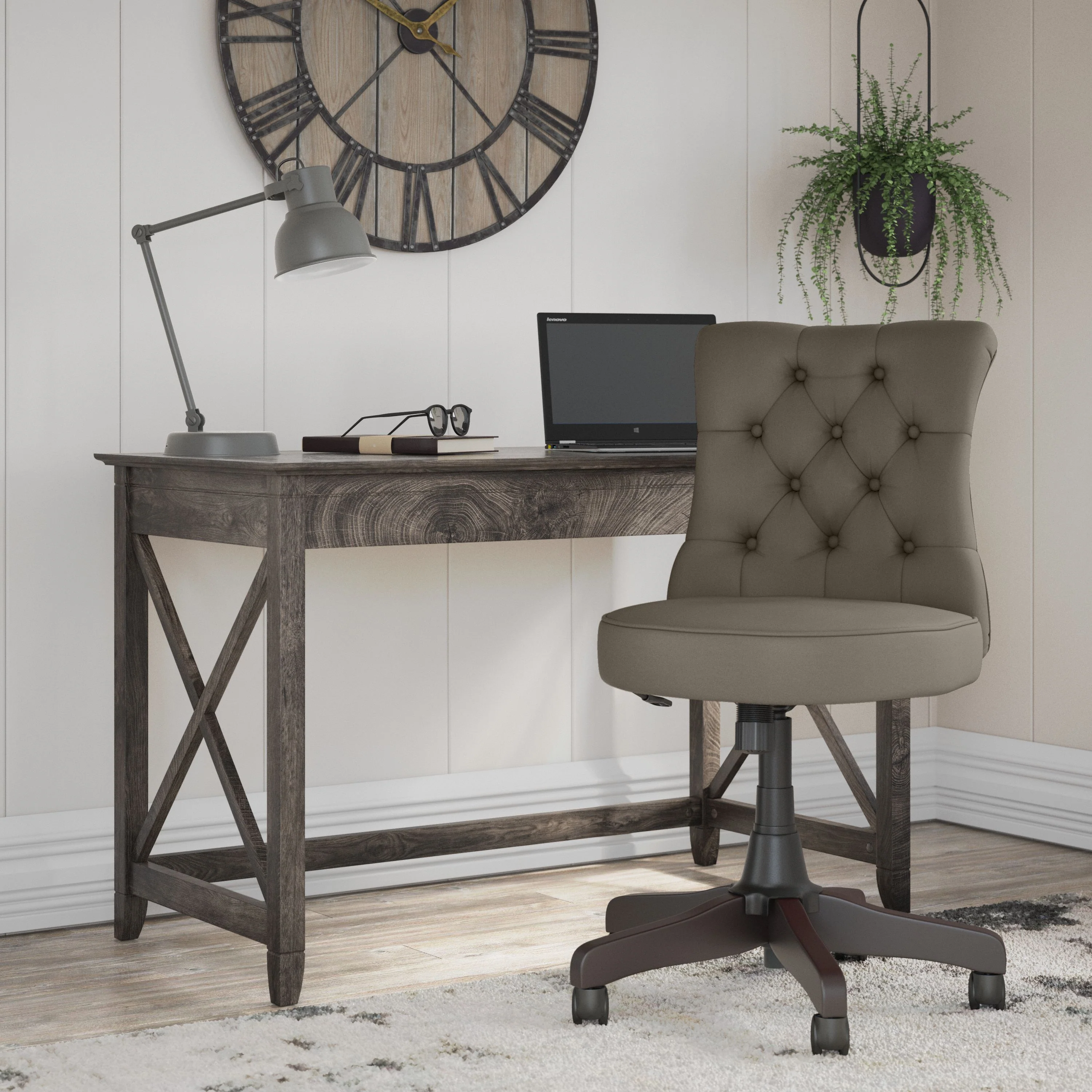Key West 48W Writing Desk with Mid Back Tufted Office Chair