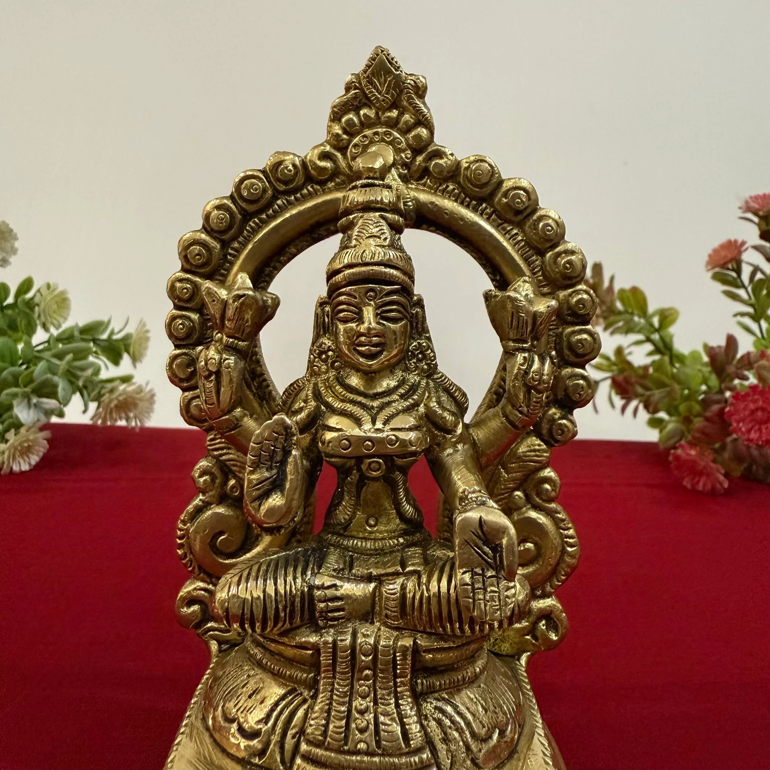 5 Inch Lakshmi Ganesh With Prabhavali Brass Idol - Pooja Statue for Home - Festive Decor