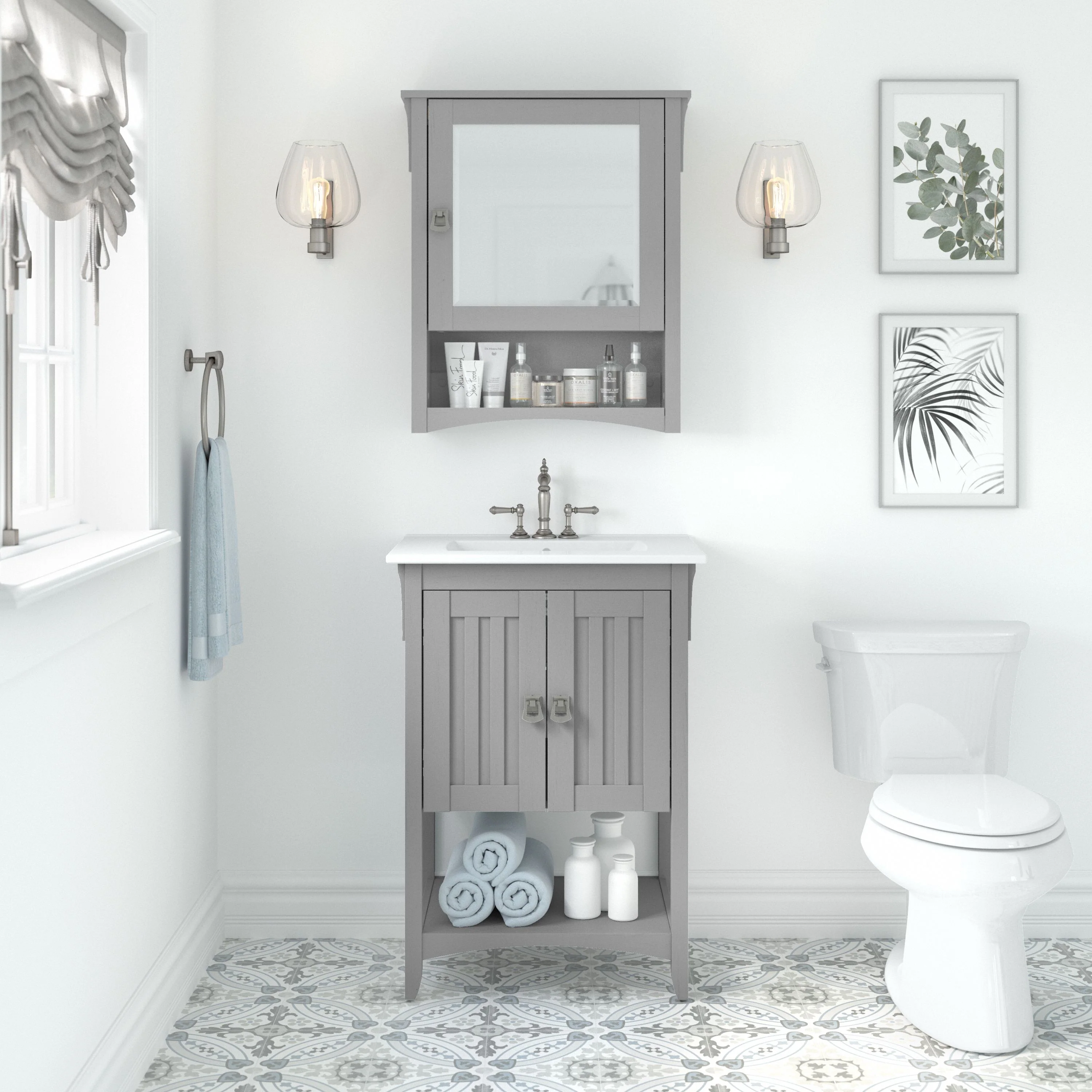Salinas 24W Bathroom Vanity Sink and Medicine Cabinet with Mirror