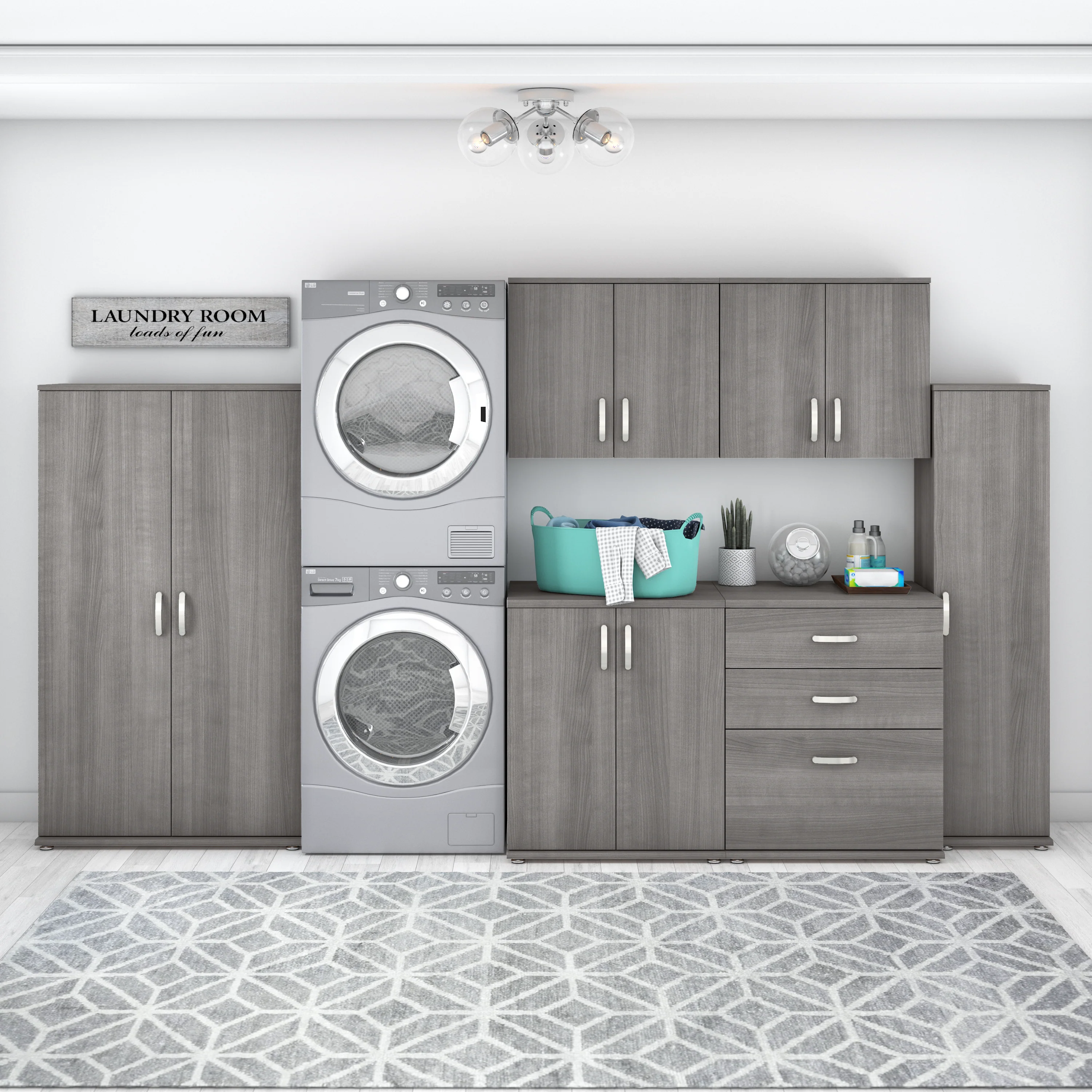 Universal 6 Piece Modular Laundry Room Storage Set with Floor and Wall Cabinets