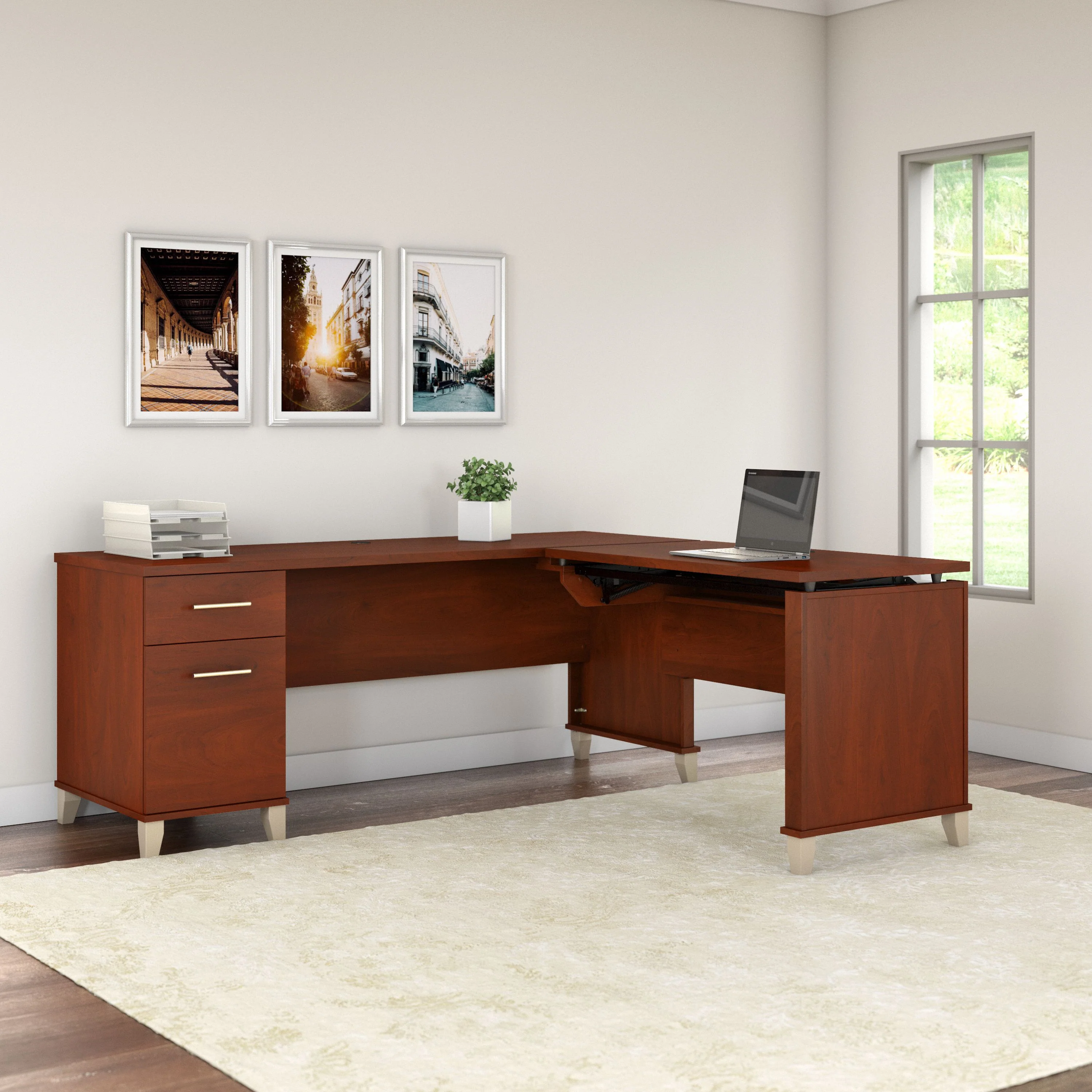 Somerset 72W 3 Position Sit to Stand L Shaped Desk