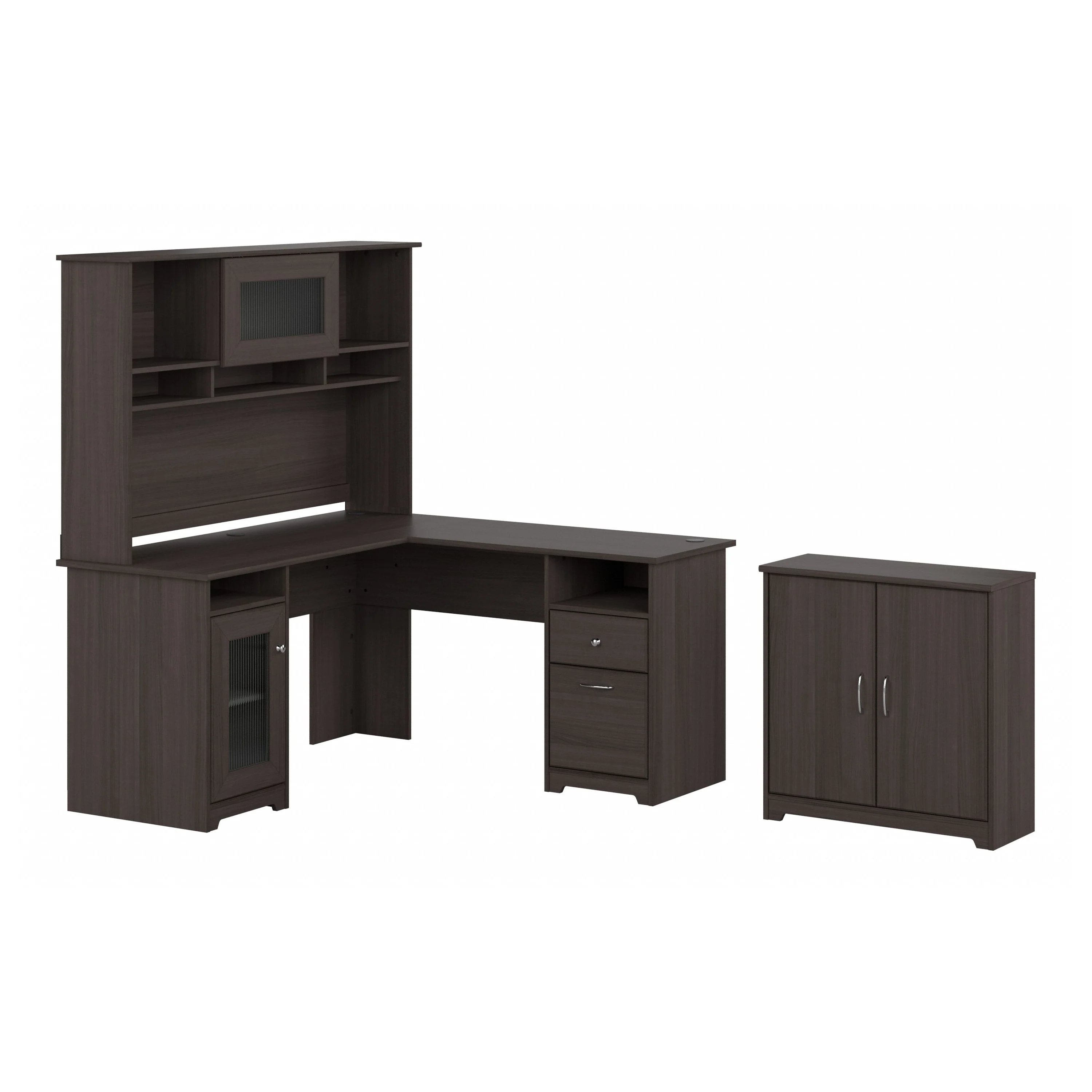 Cabot 60W L Shaped Computer Desk with Hutch and Small Storage Cabinet