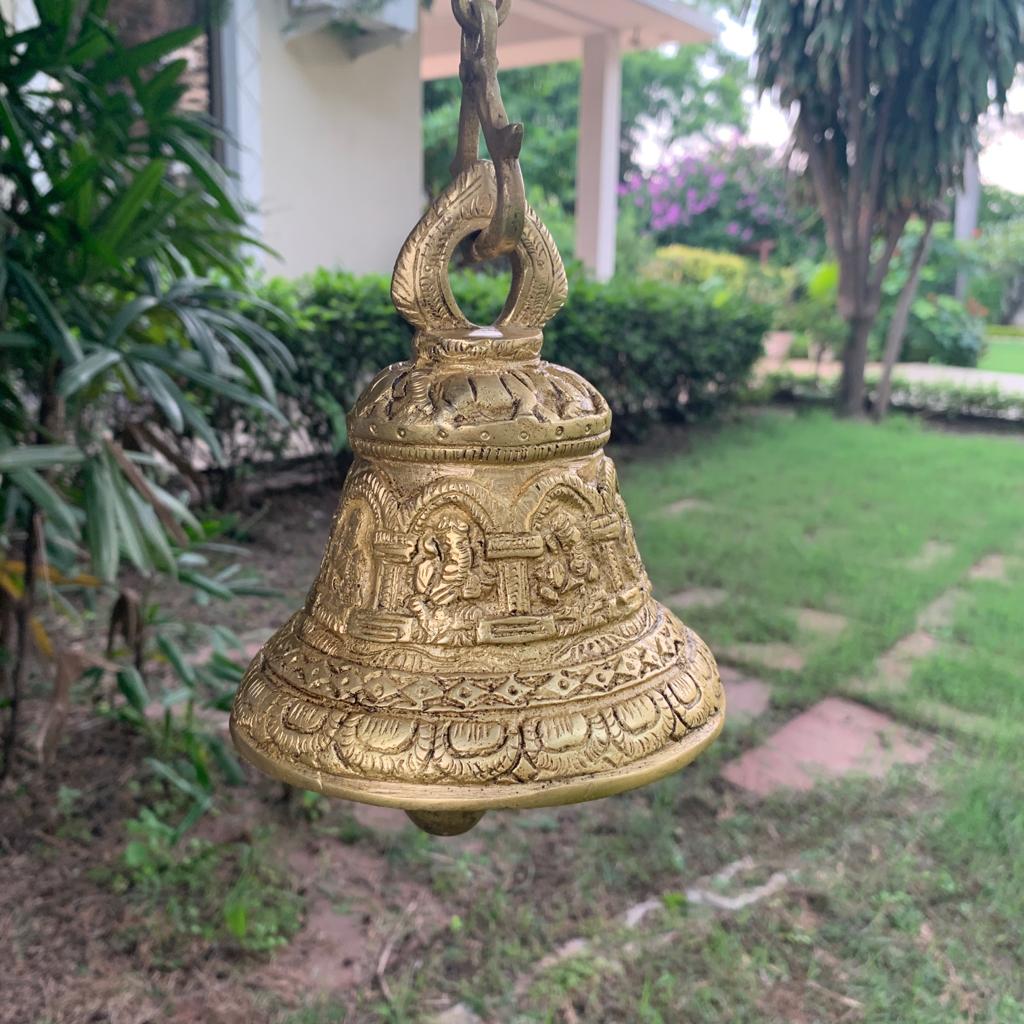 Ganesha Hanging Bell - Brass Wall Hanging for Temple - Decorative and Religious