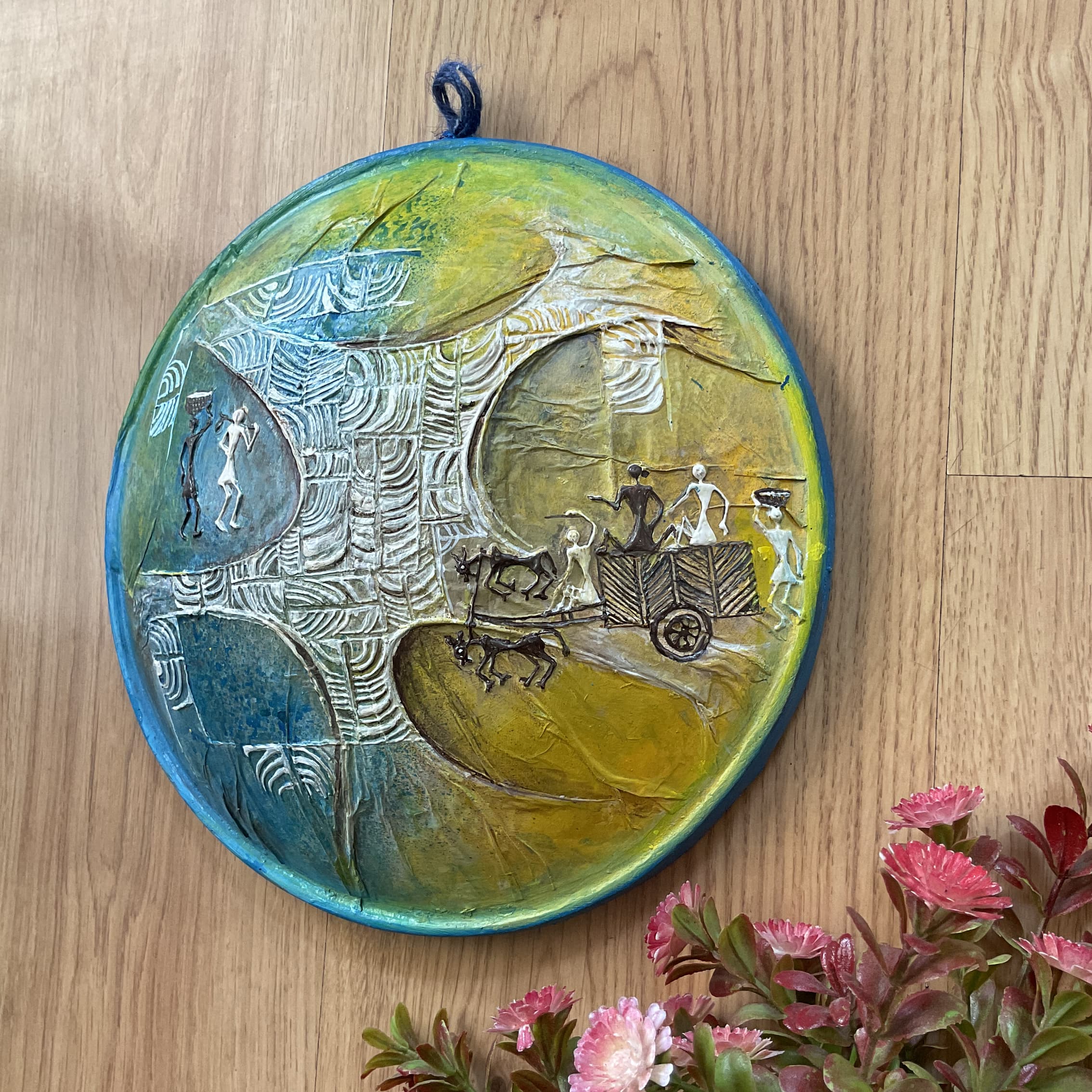 Worli Art Handmade 3D Embossed Round Frame